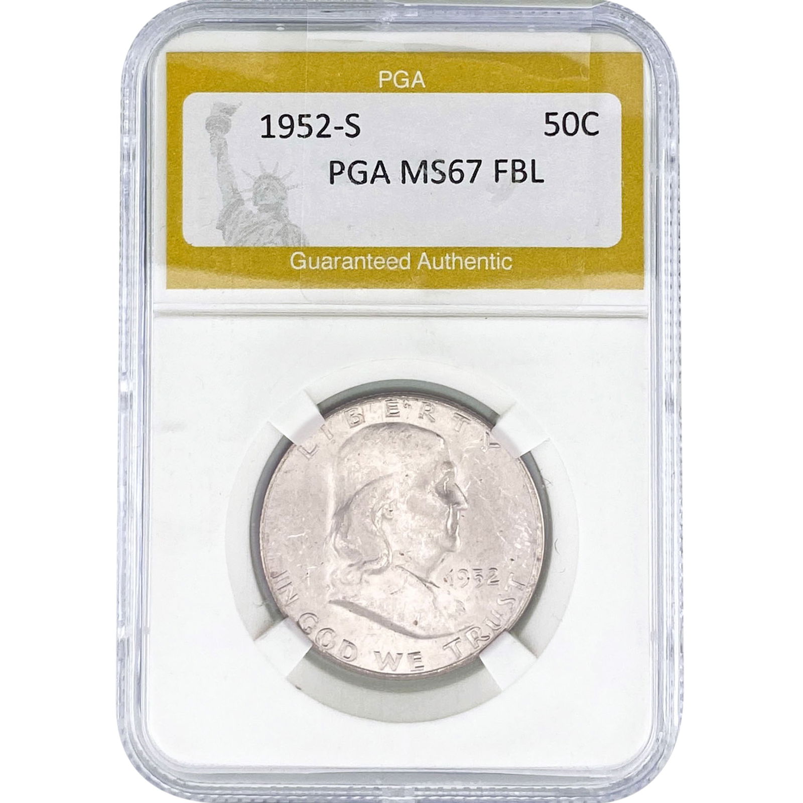 1952-S Franklin Half Dollar PGA MS67 FBL: 1952-S Franklin Half Dollar PGA MS67 FBL