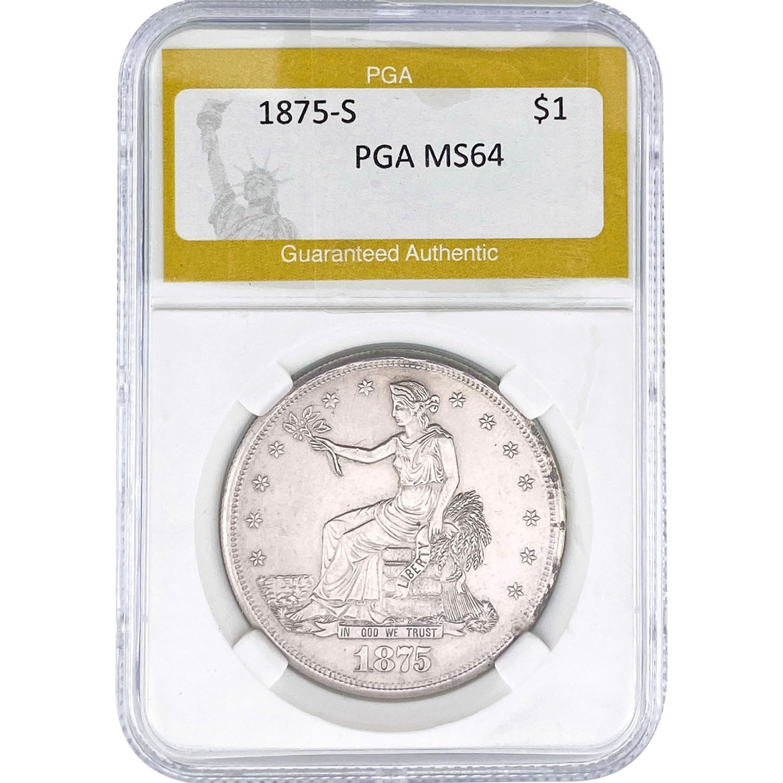 1875-S Silver Trade Dollar PGA MS64 (1 of 2)