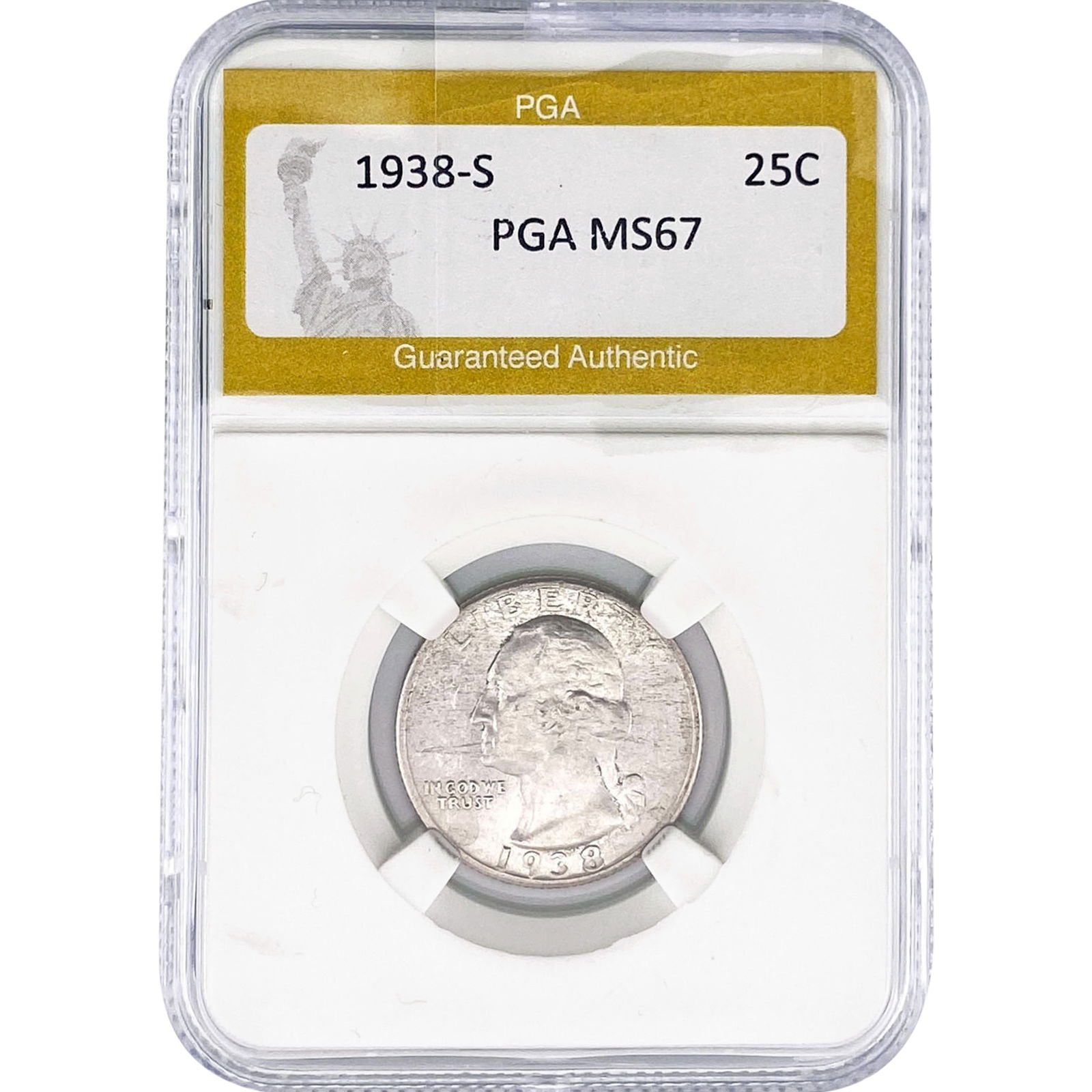 1938-S Washington Silver Quarter PGA MS67: 1938-S Washington Silver Quarter PGA MS67
