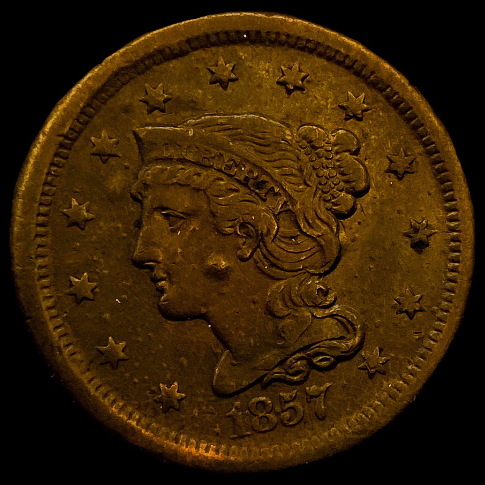 1857 Braided Hair Large Cent HIGH GRADE (1 of 2)