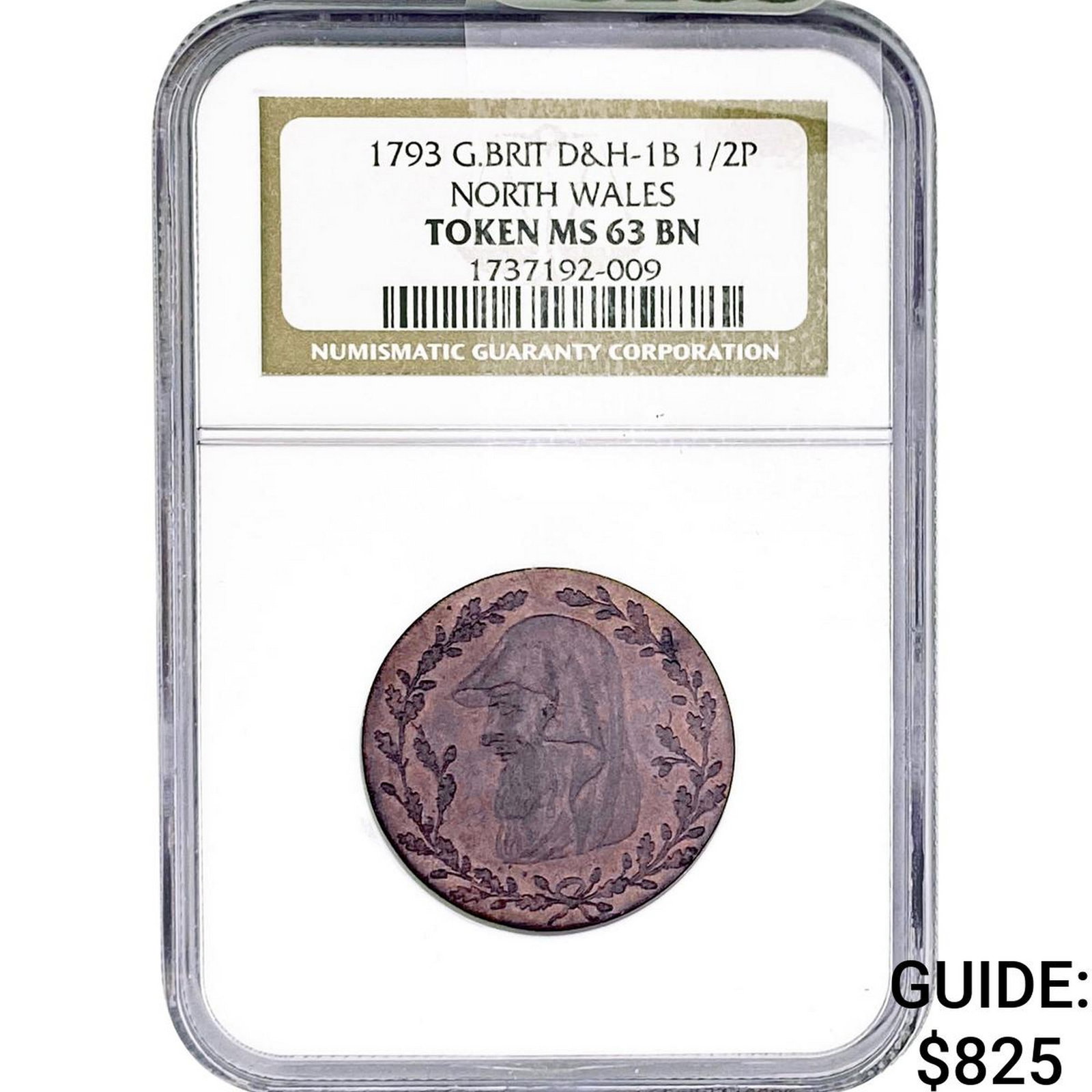 1793 G. Britain D&H-1b 1/2 Penny N. Wales Token BN (1 of 2)