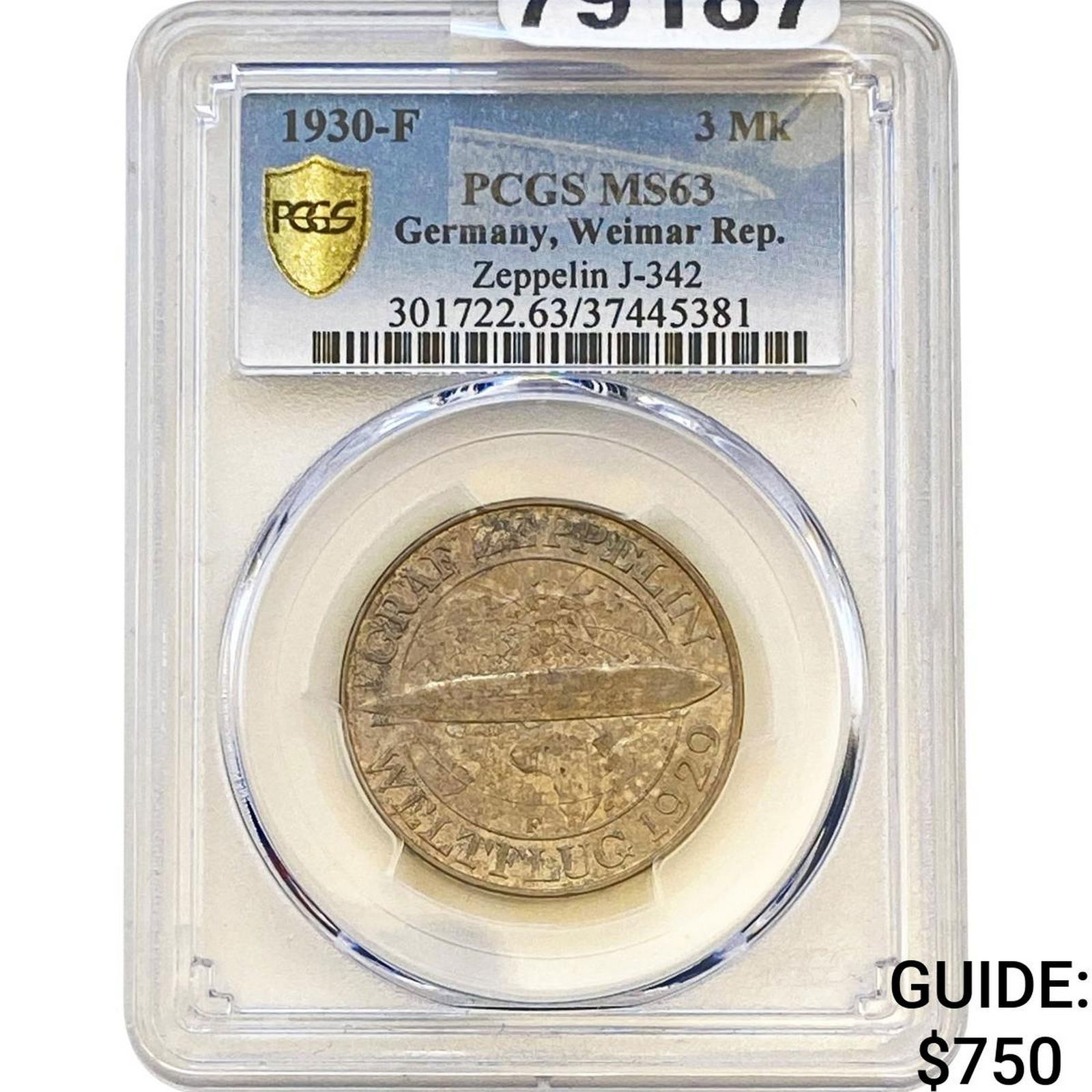 1930-F Germany 3 Reichsmark Weimar Rep. MS63: 1930-F Germany 3 Reichsmark Weimar Rep. MS63