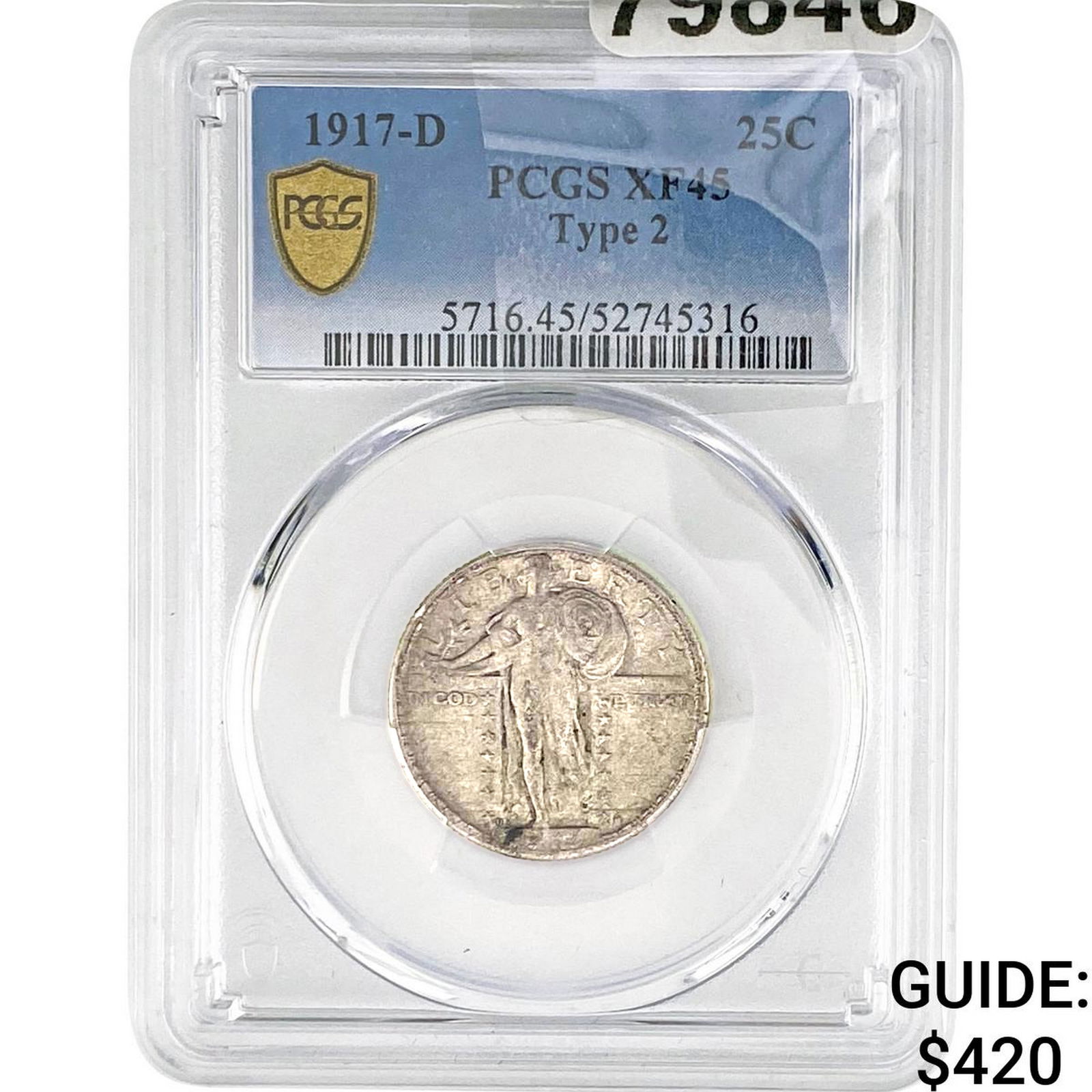 1917-D Standing Liberty Quarter PCGS XF45 TYPE 2: 1917-D Standing Liberty Quarter PCGS XF45 TYPE 2
