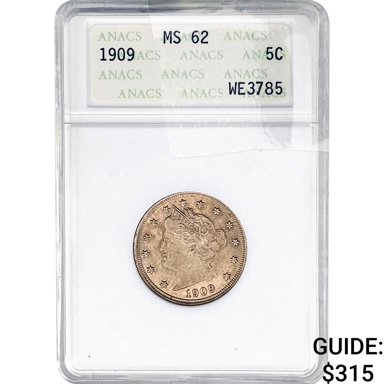 1909 Liberty Victory Nickel ANACS MS62: 1909 Liberty Victory Nickel ANACS MS62