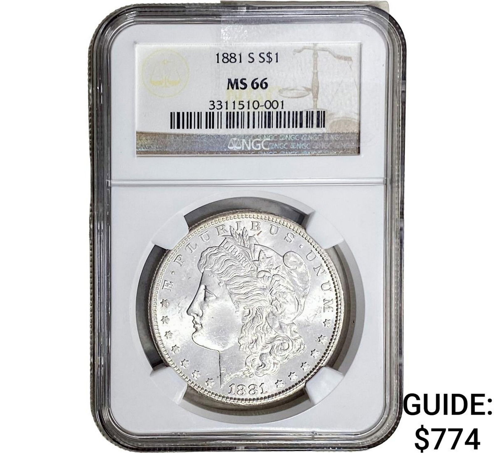 1881-S Morgan Silver Dollar PCGS MS66: 1881-S Morgan Silver Dollar PCGS MS66