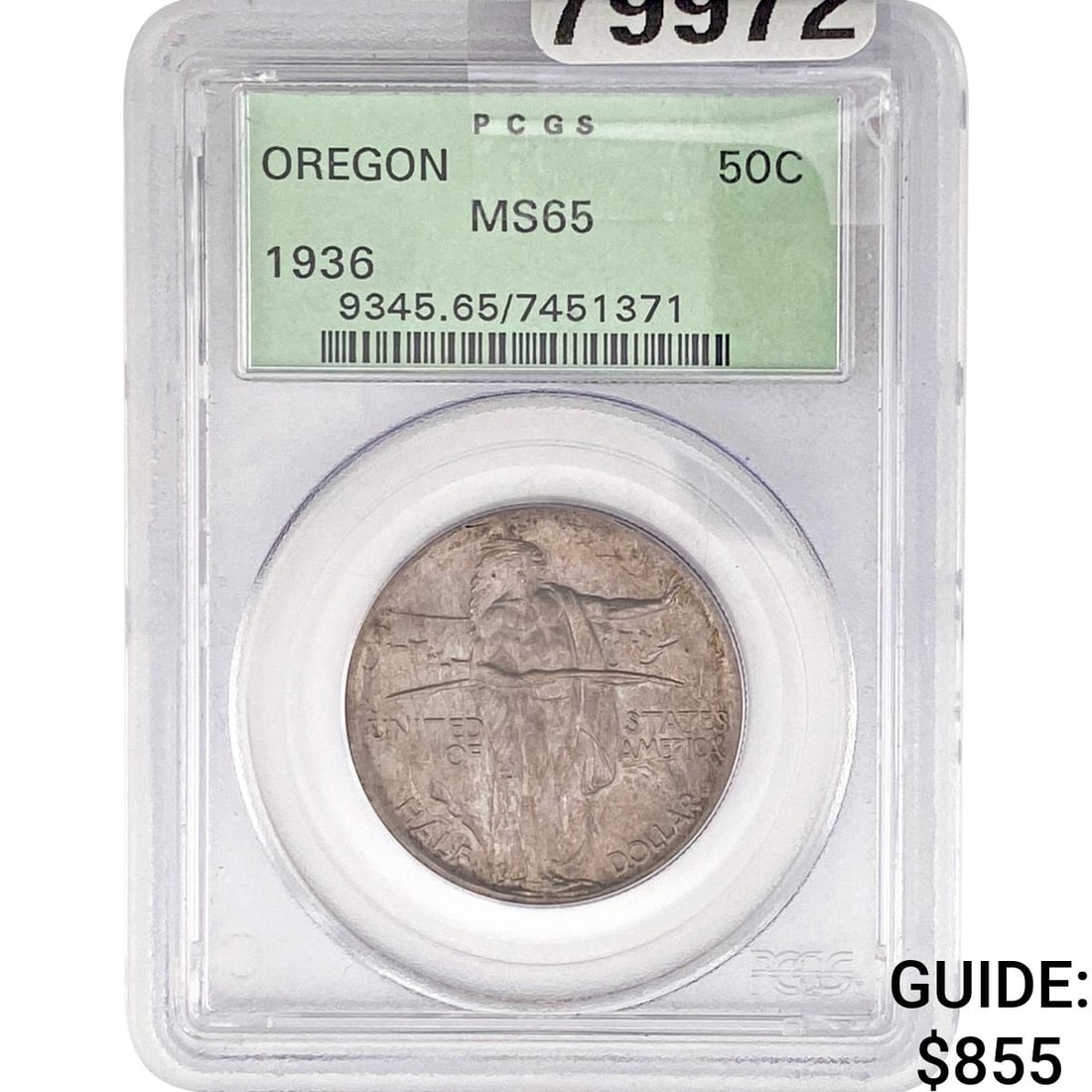 1936 Oregon Trail Half Dollar PCGS MS65 Old Holder: 1936 Oregon Trail Half Dollar PCGS MS65 Old Holder