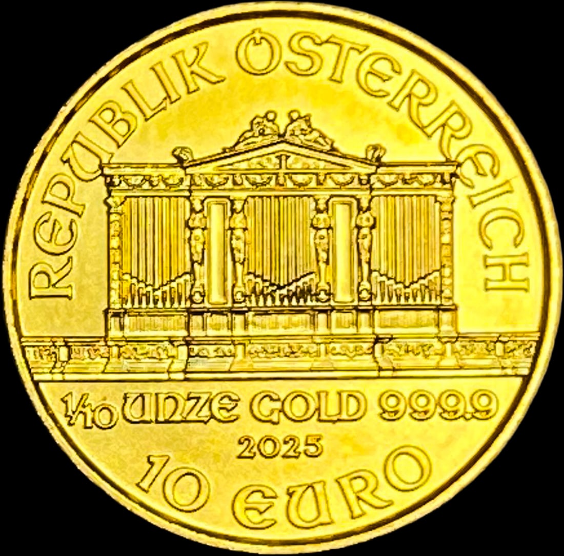 2025 1/10 oz Gold Austrian Philharmonic 10 Euro SUPERB GEM BU - 2