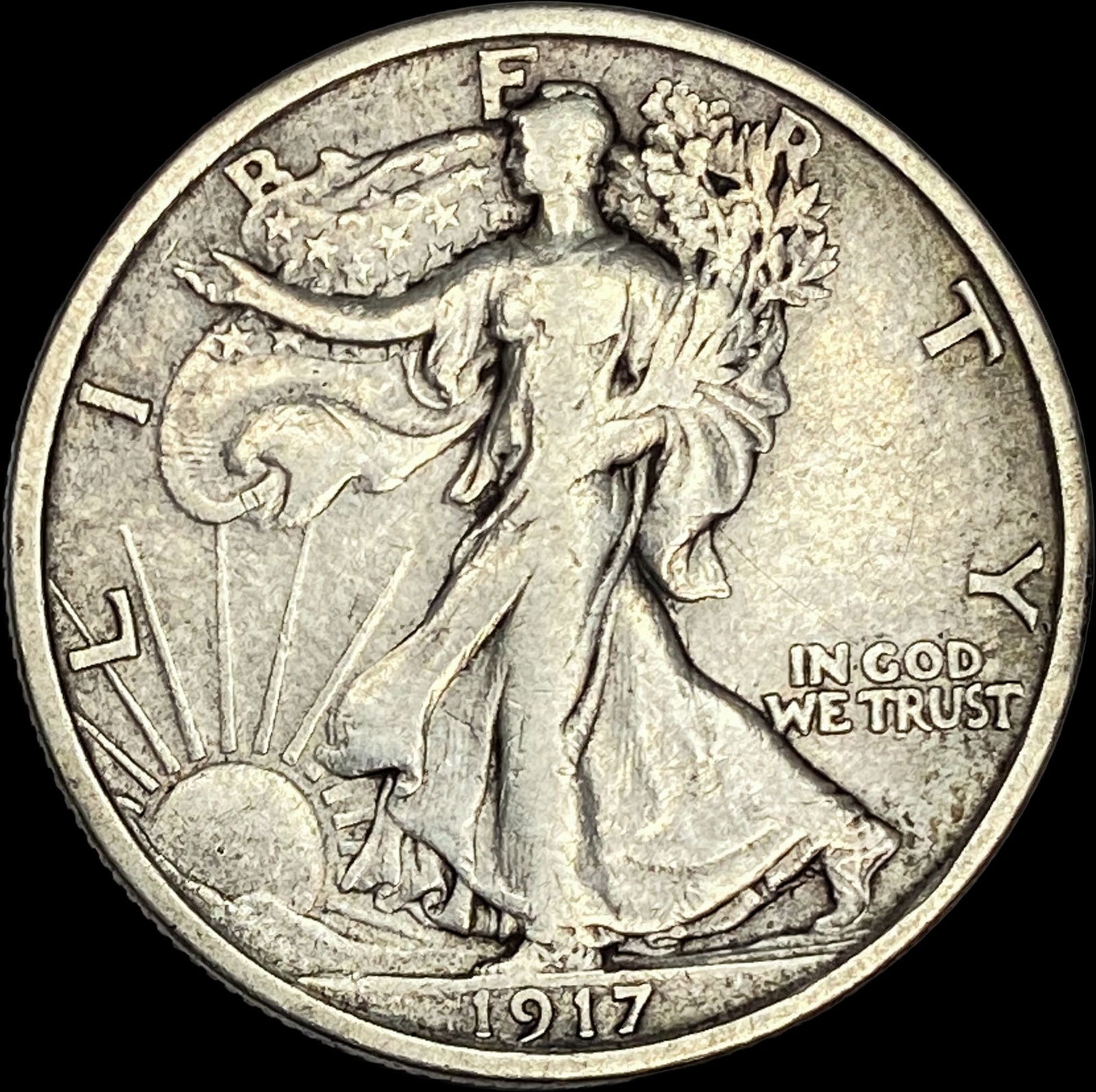 1917-S Silver Walking Liberty Half Dollar NEARLY UNCIRCULATED: 1917-S Silver Walking Liberty Half Dollar NEARLY UNCIRCULATED