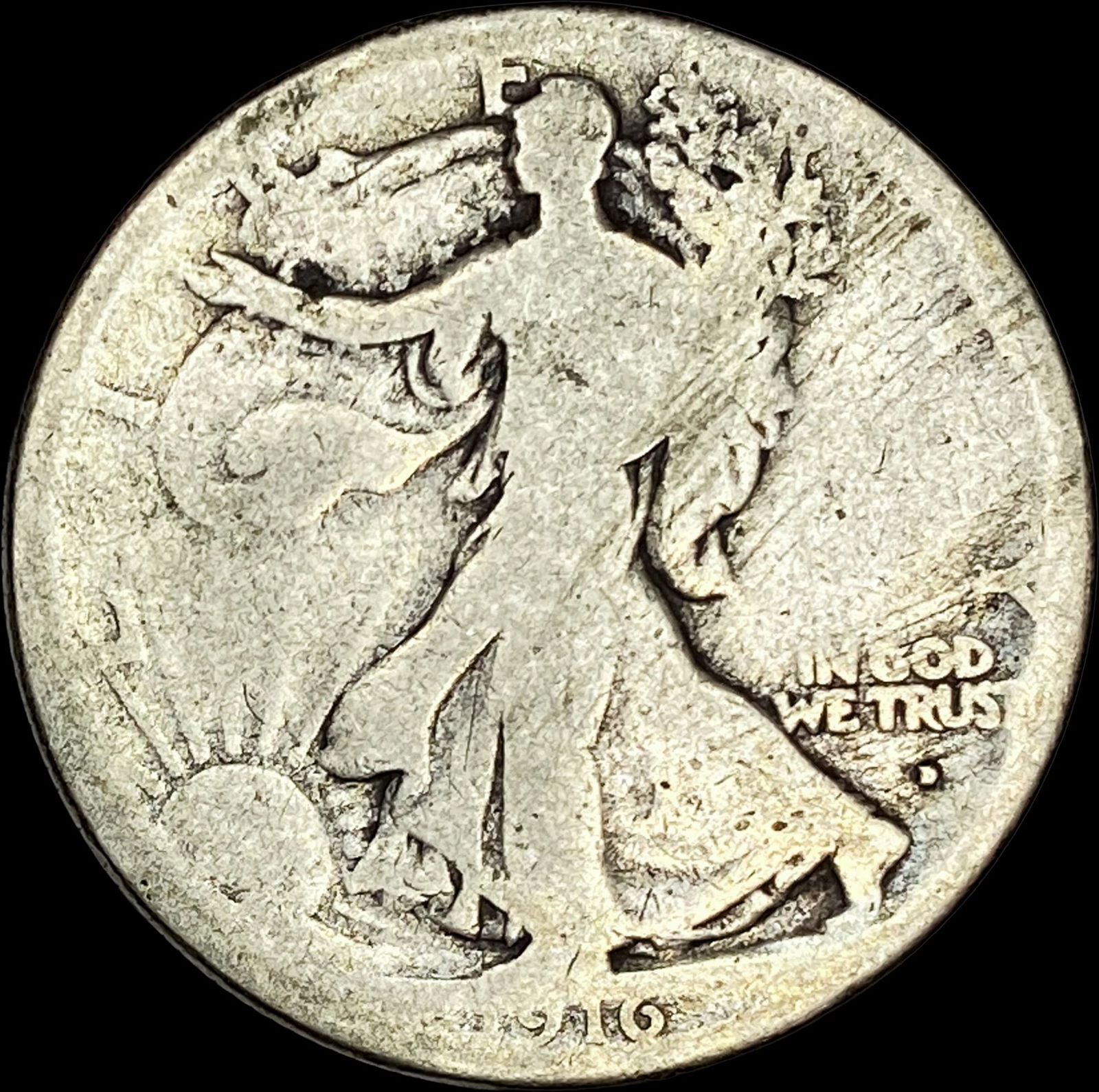 1916-D Silver Walking Liberty Half Dollar NICELY CIRCULATED: 1916-D Silver Walking Liberty Half Dollar NICELY CIRCULATED