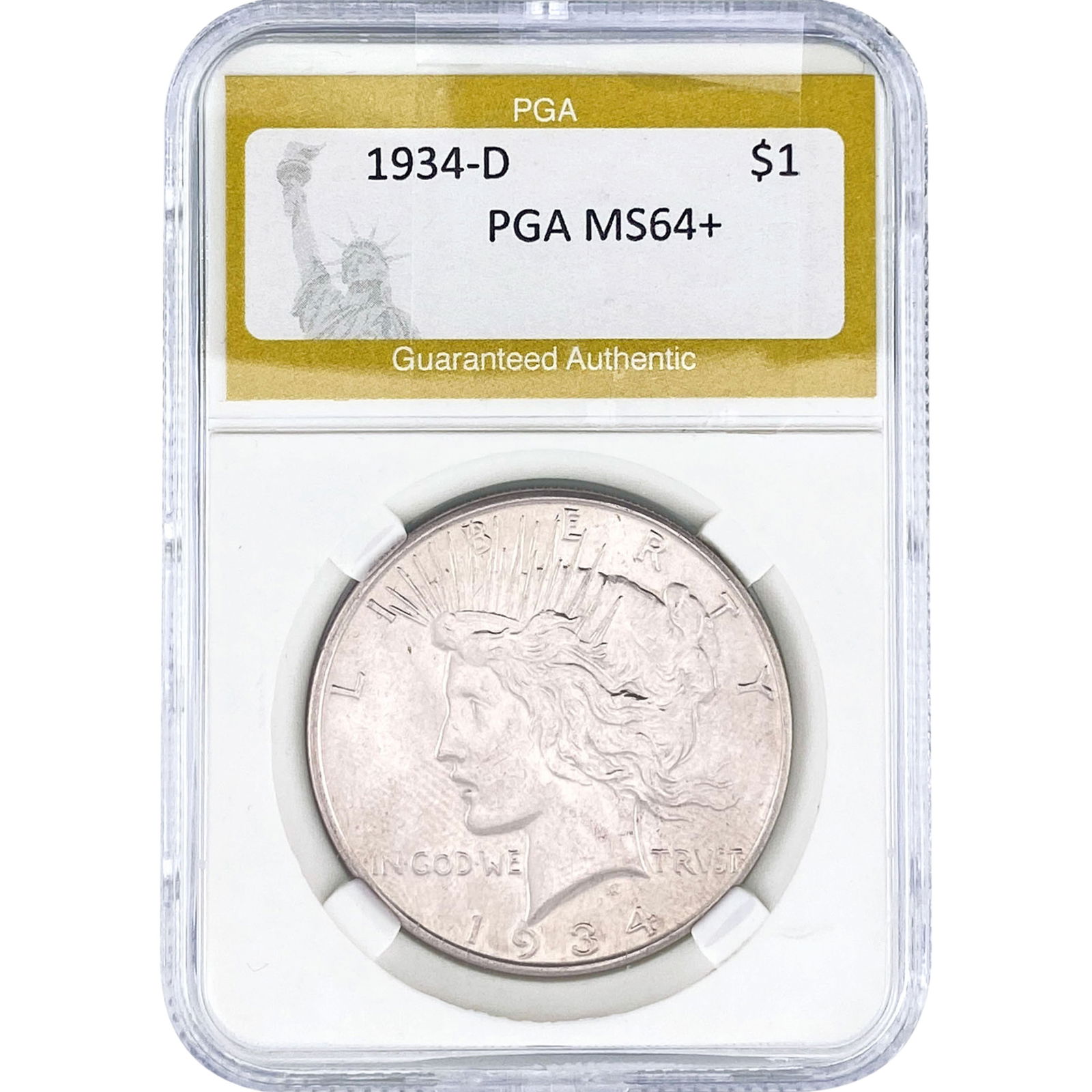 1934-D Silver Peace Dollar PGA MS64+: 1934-D Silver Peace Dollar PGA MS64+