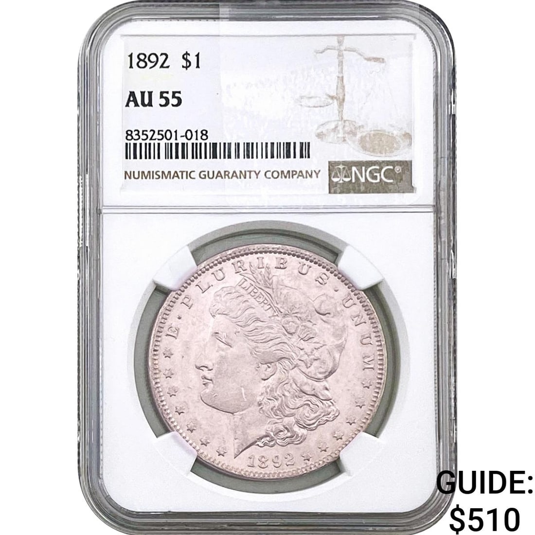 1892 Morgan Silver Dollar NGC AU55: 1892 Morgan Silver Dollar NGC AU55