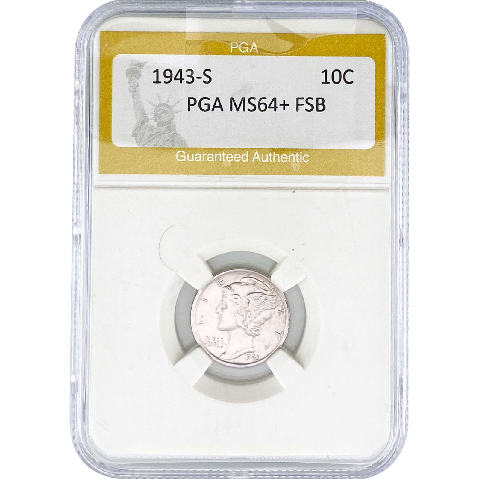 1943-S Mercury Silver Dime PGA MS64+ FSB: 1943-S Mercury Silver Dime PGA MS64+ FSB