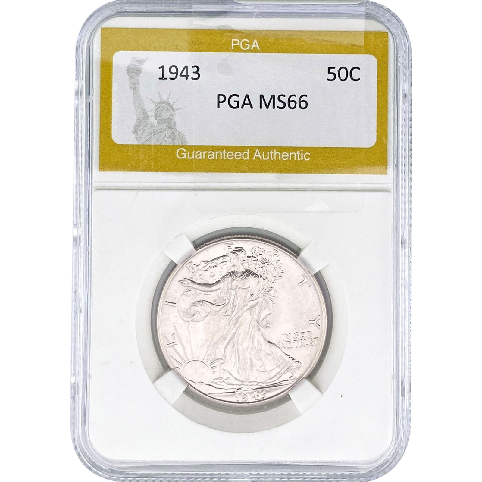 1943 Walking Liberty Half Dollar PGA MS66: 1943 Walking Liberty Half Dollar PGA MS66