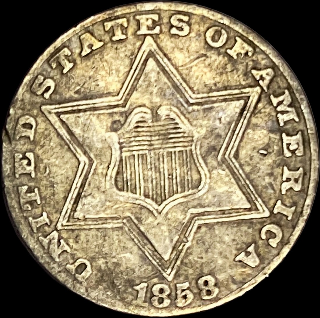 1858 Silver Three-Cent Piece NEARLY UNCIRCULATED (1 of 2)