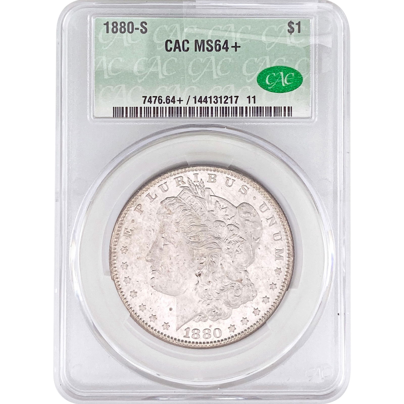 1880-S Morgan Silver Dollar CAC MA64+: 1880-S Morgan Silver Dollar CAC MA64+