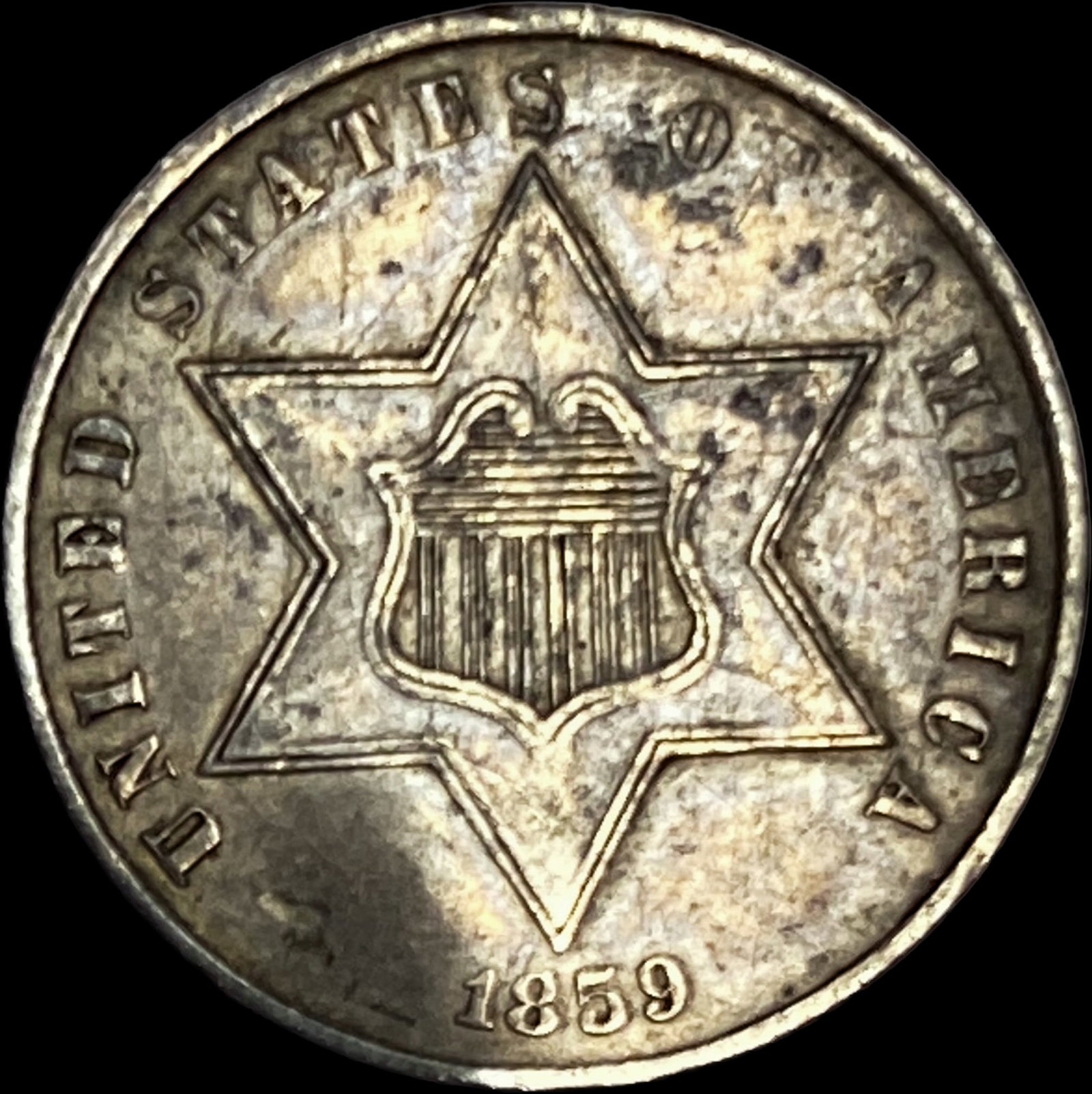 1859 Silver Three-Cent Piece CLOSELY UNCIRCULATED (1 of 2)
