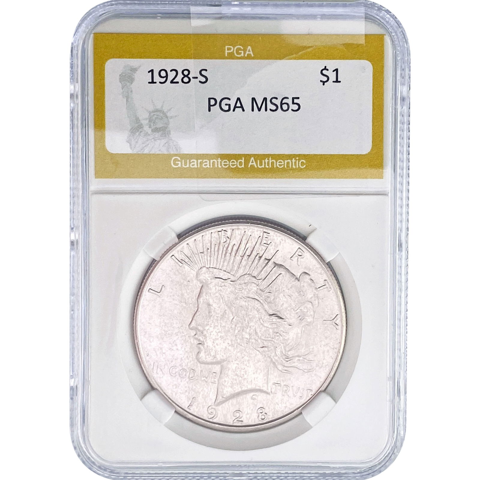 1928-S Silver Peace Dollar PGA MS65: 1928-S Silver Peace Dollar PGA MS65