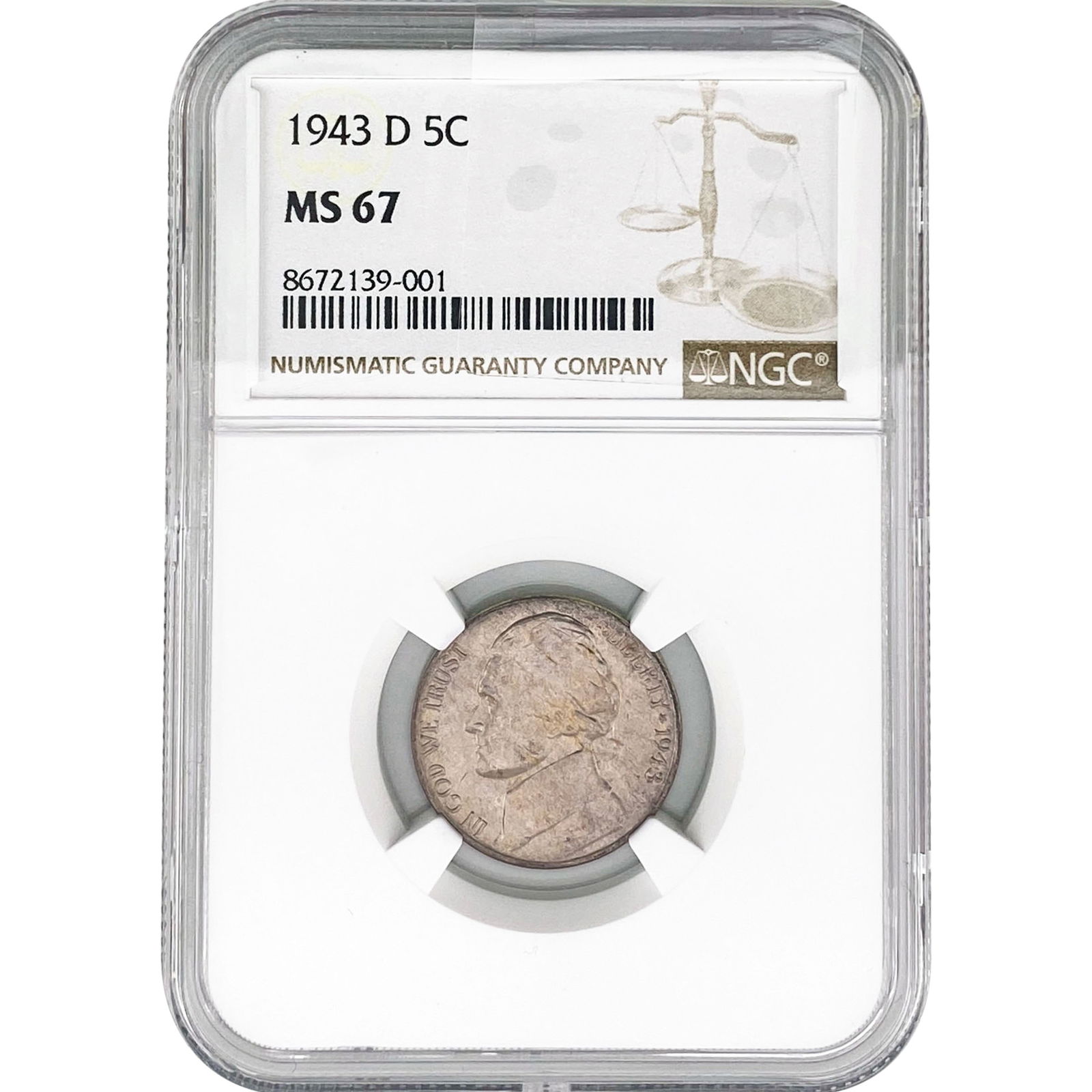 1943-D Jefferson Nickel NGC MS67 (1 of 2)