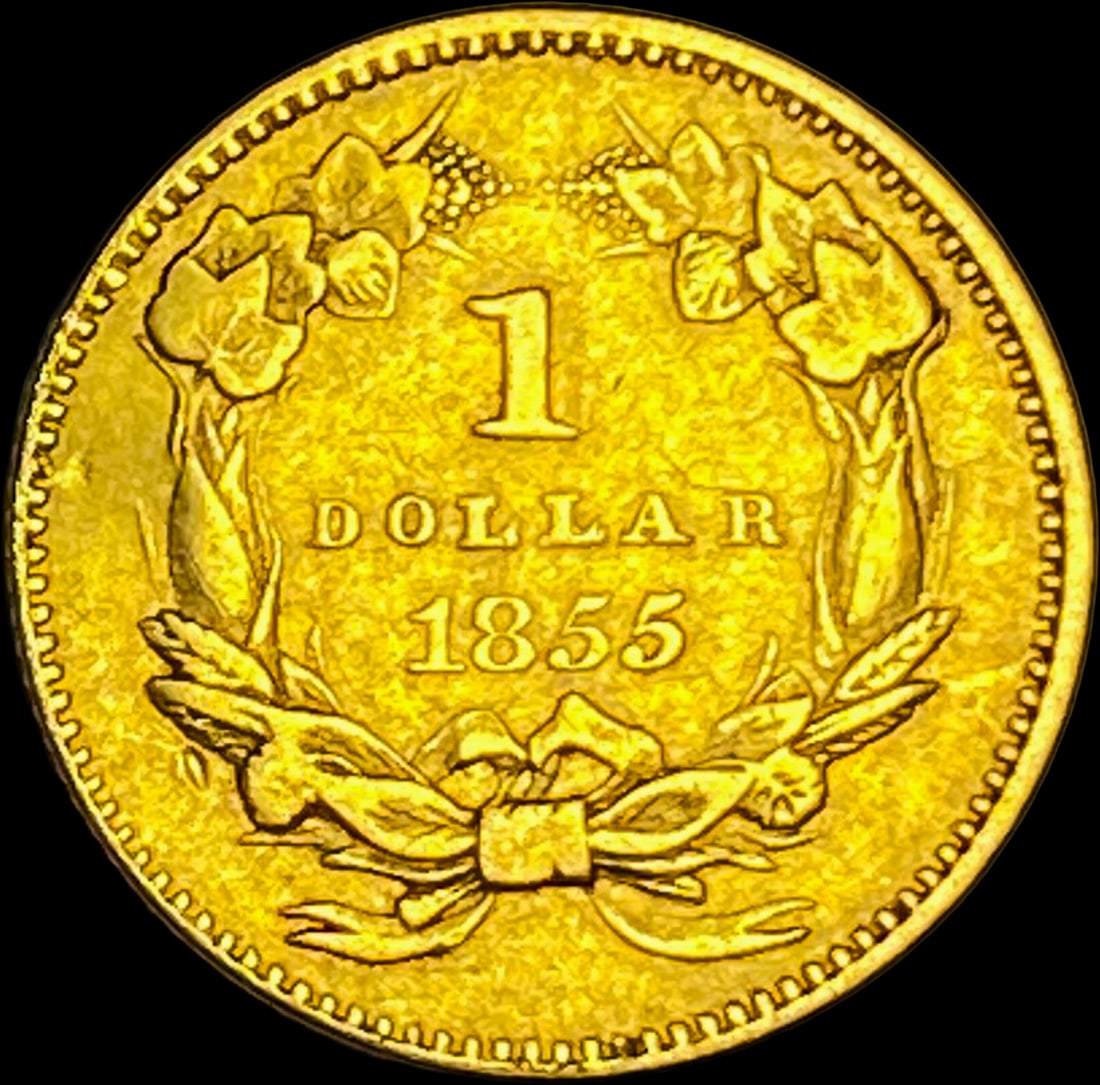 1855 Gold $1 Indian Princess Head Type 2 NEARLY UNCIRCULATED - 2