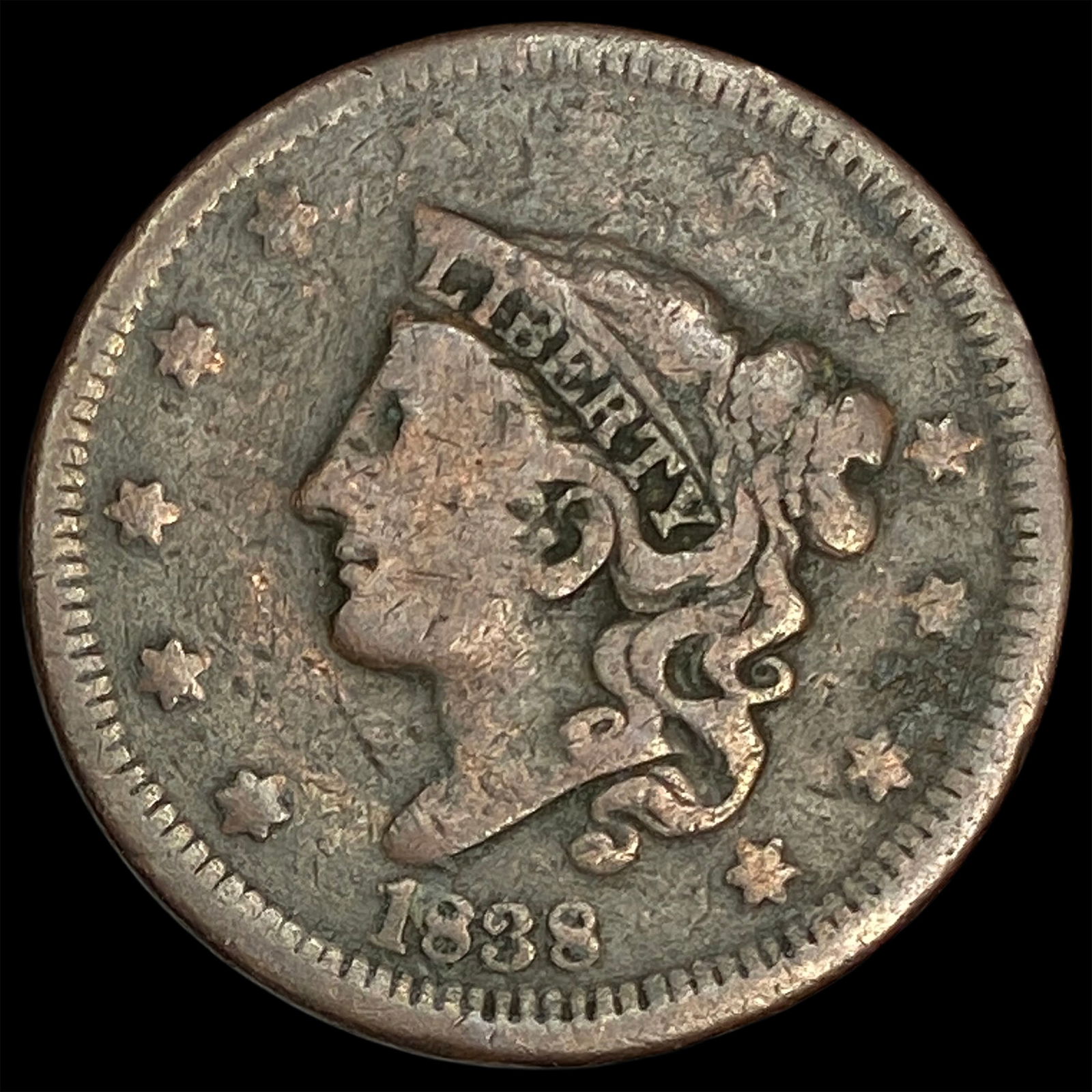 1838 Coronet Head Large Cent NICELY CIRCULATED (1 of 2)