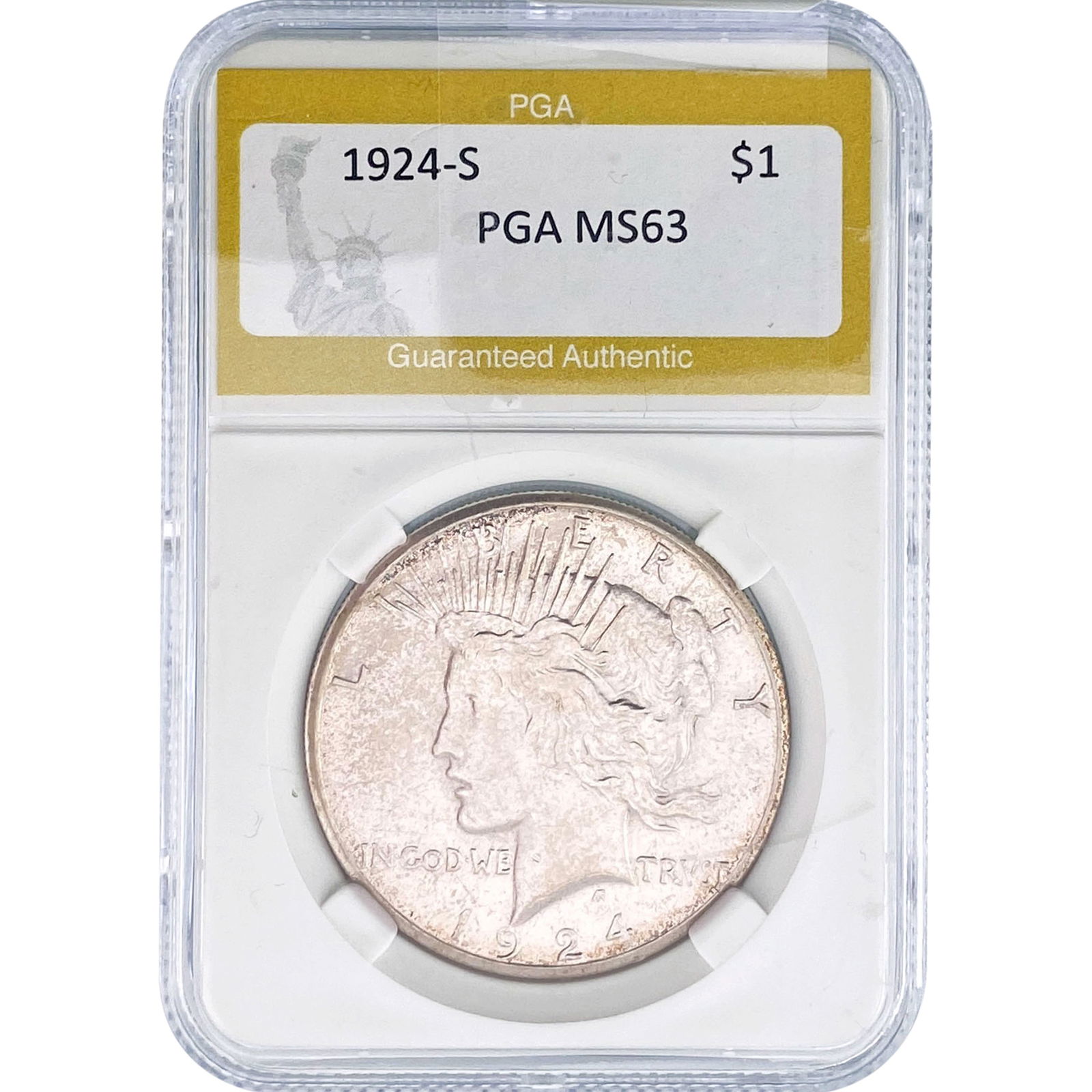 1924-S Silver Peace Dollar PGA MS63: 1924-S Silver Peace Dollar PGA MS63