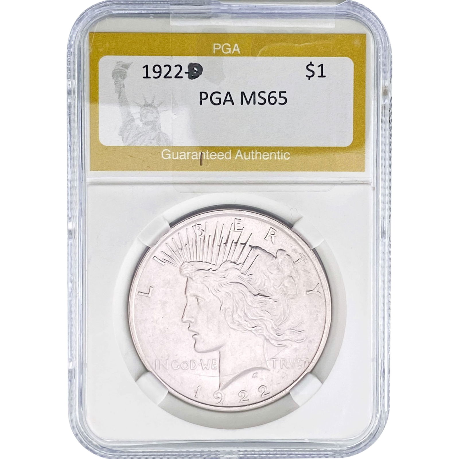 1922-D Silver Peace Dollar PGA MS65: 1922-D Silver Peace Dollar PGA MS65