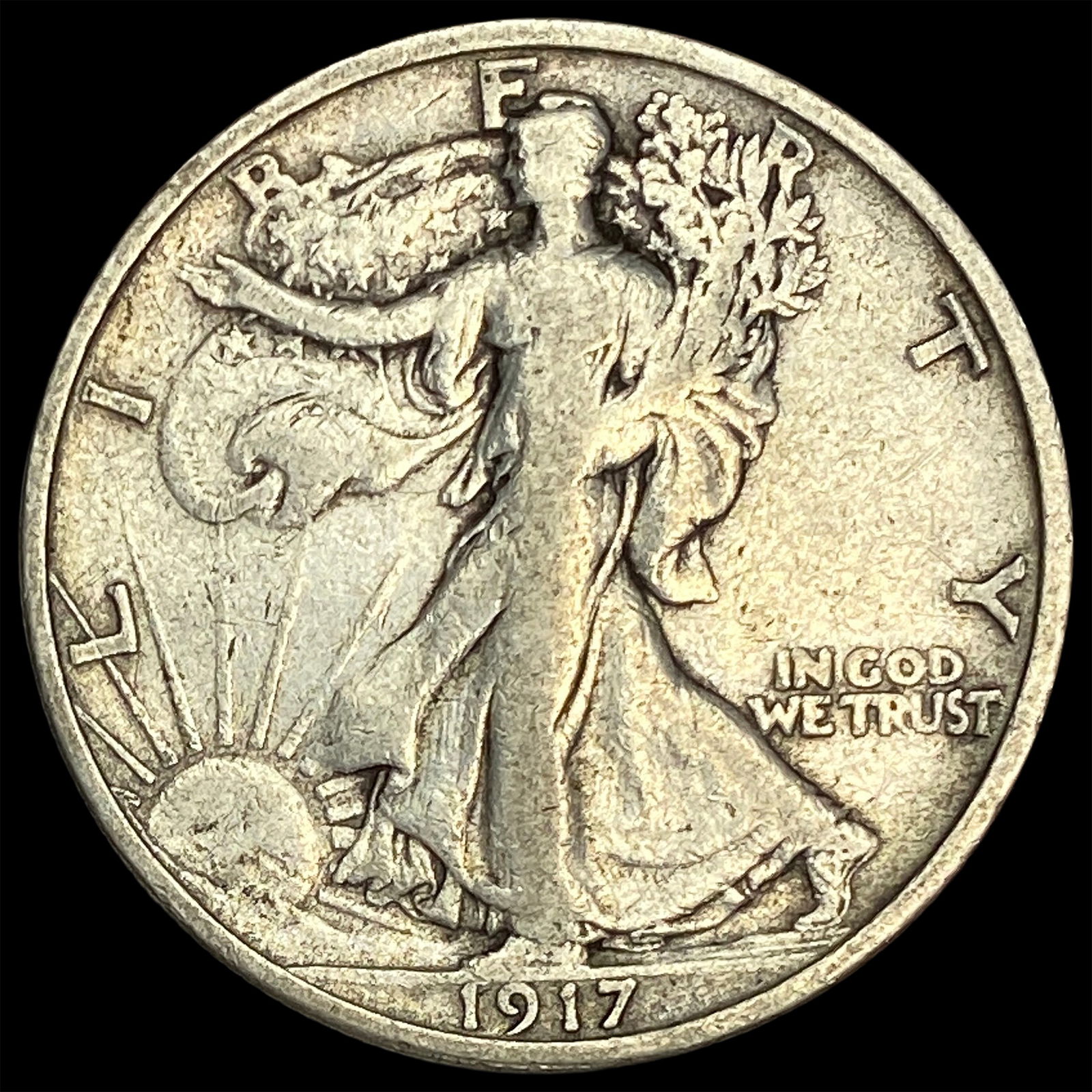1917-S Silver Walking Liberty Half Dollar ABOUT UNCIRCULATED: 1917-S Silver Walking Liberty Half Dollar ABOUT UNCIRCULATED