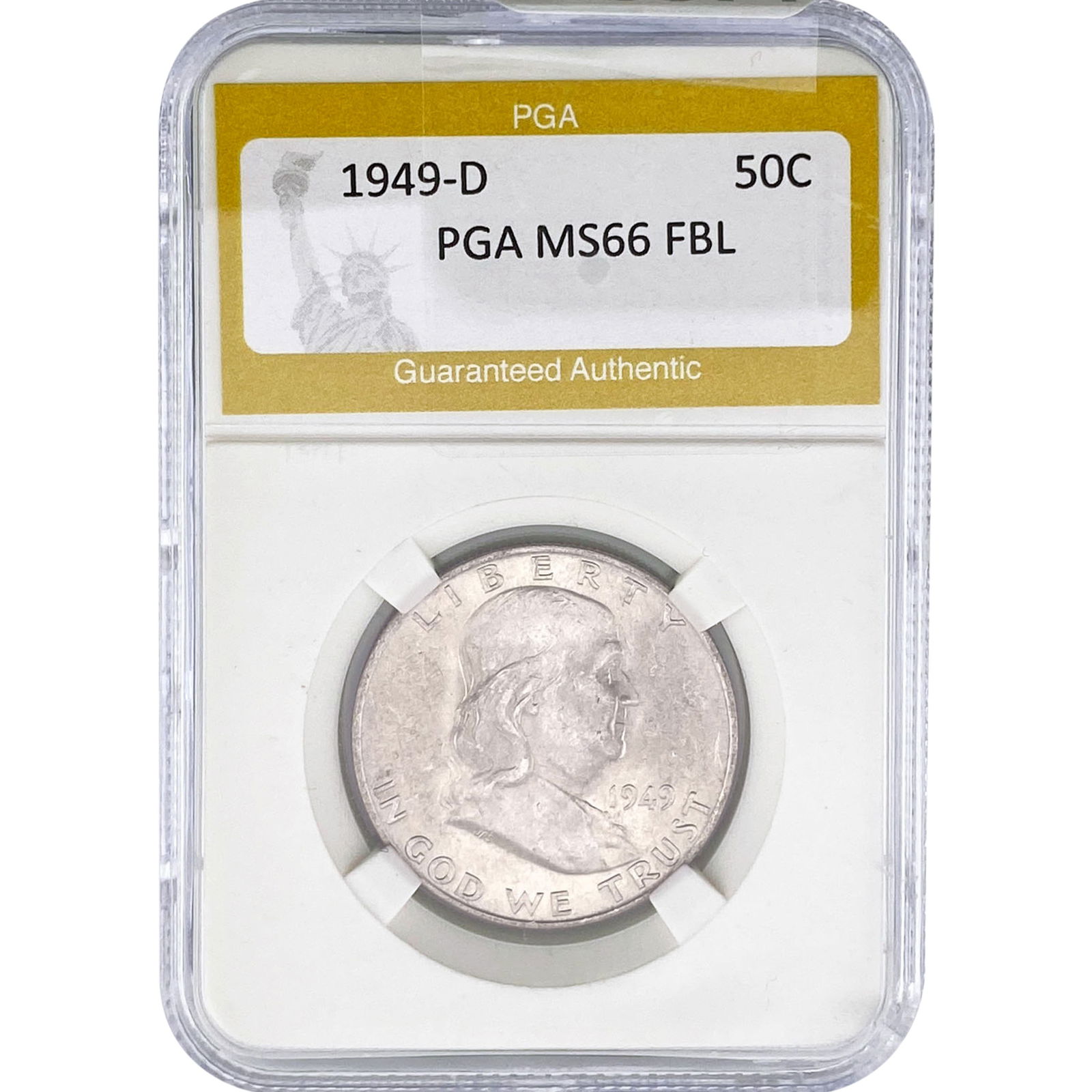 1949-D Franklin Half Dollar PGA MS66 FBL: 1949-D Franklin Half Dollar PGA MS66 FBL