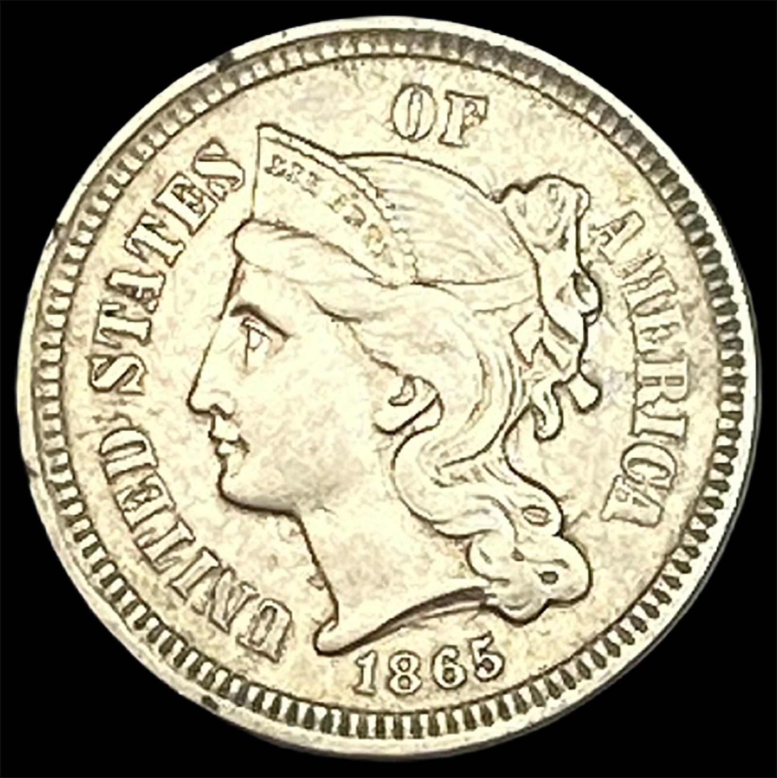1865 Nickel Three-Cent Piece NEARLY UNCIRCULATED (1 of 2)
