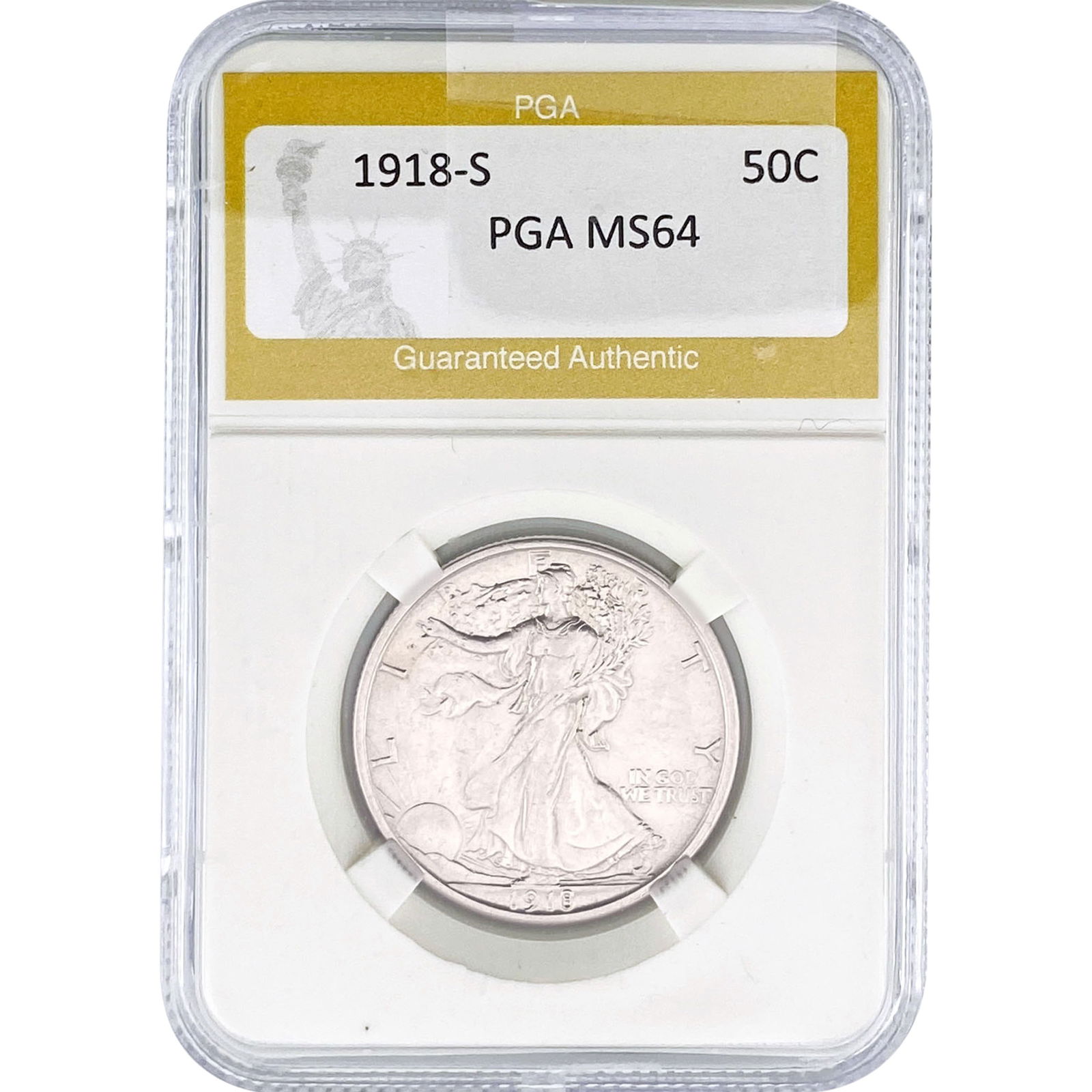 1918-S Walking Liberty Half Dollar PGA MS64: 1918-S Walking Liberty Half Dollar PGA MS64
