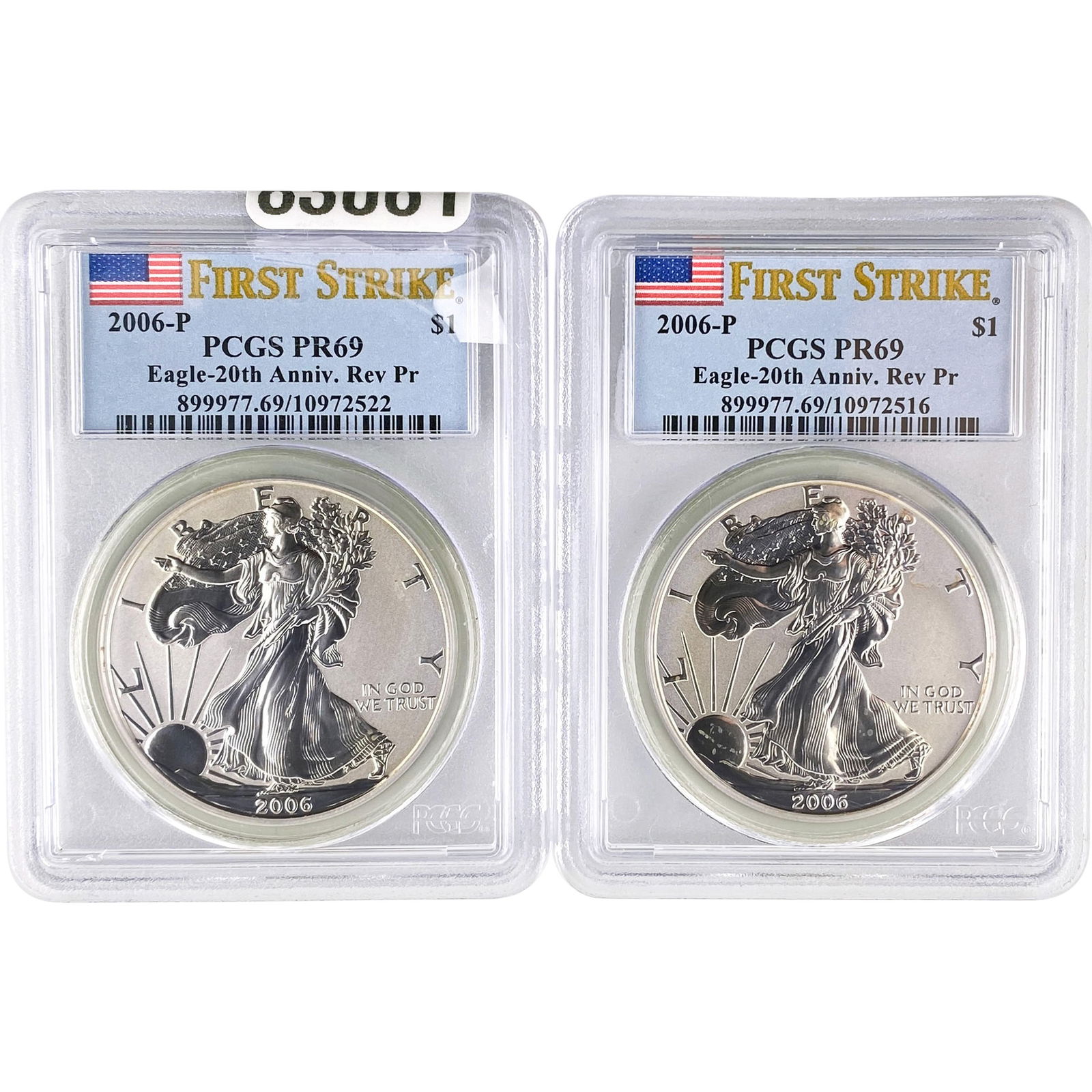[2 Coins] 2006-P Silver Eagle PCGS PR69 Rev. Proof (1 of 2)