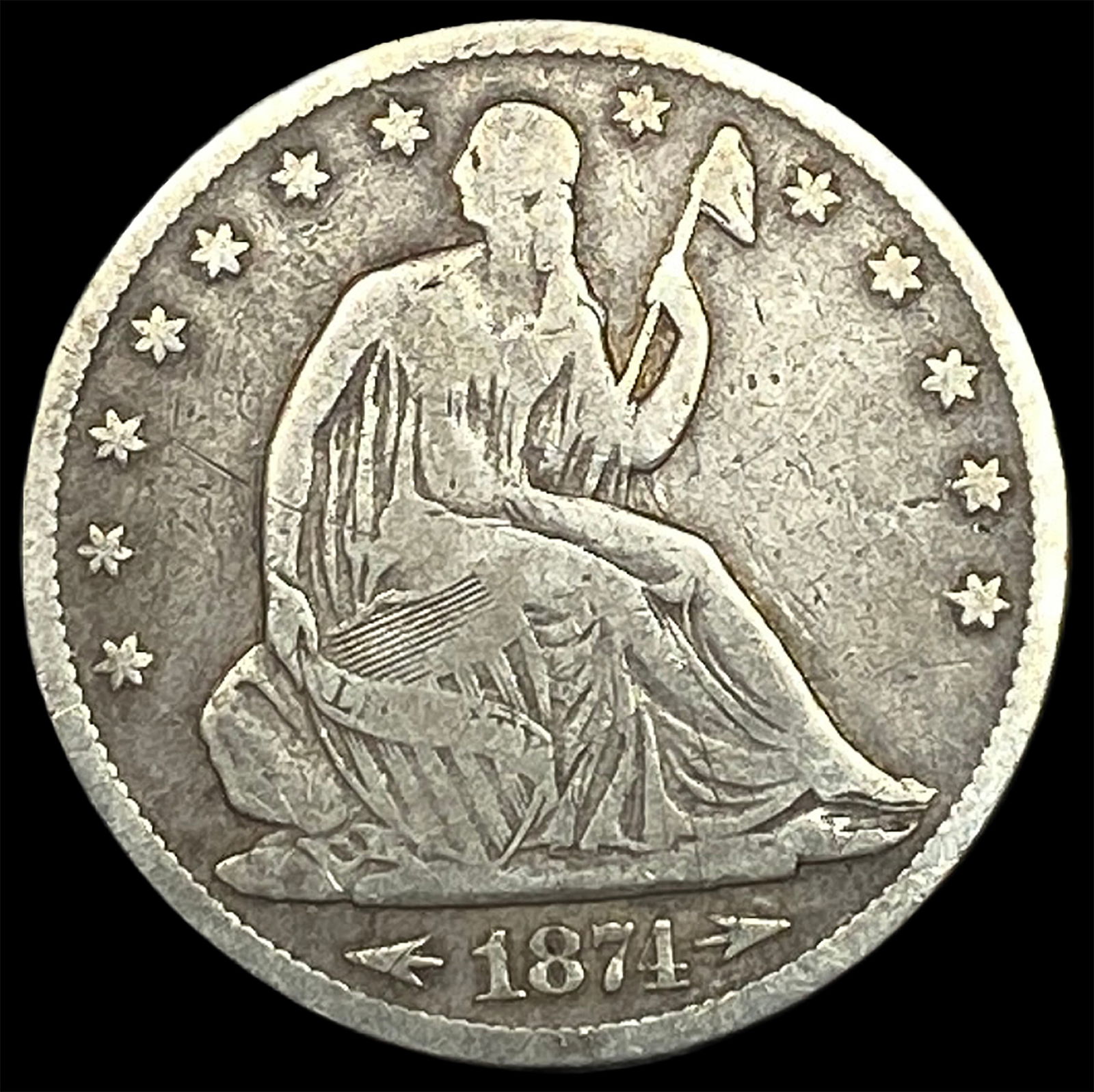 1874 Silver Half Dollar (Seated Liberty) LIGHTLY CIRCULATED (1 of 2)