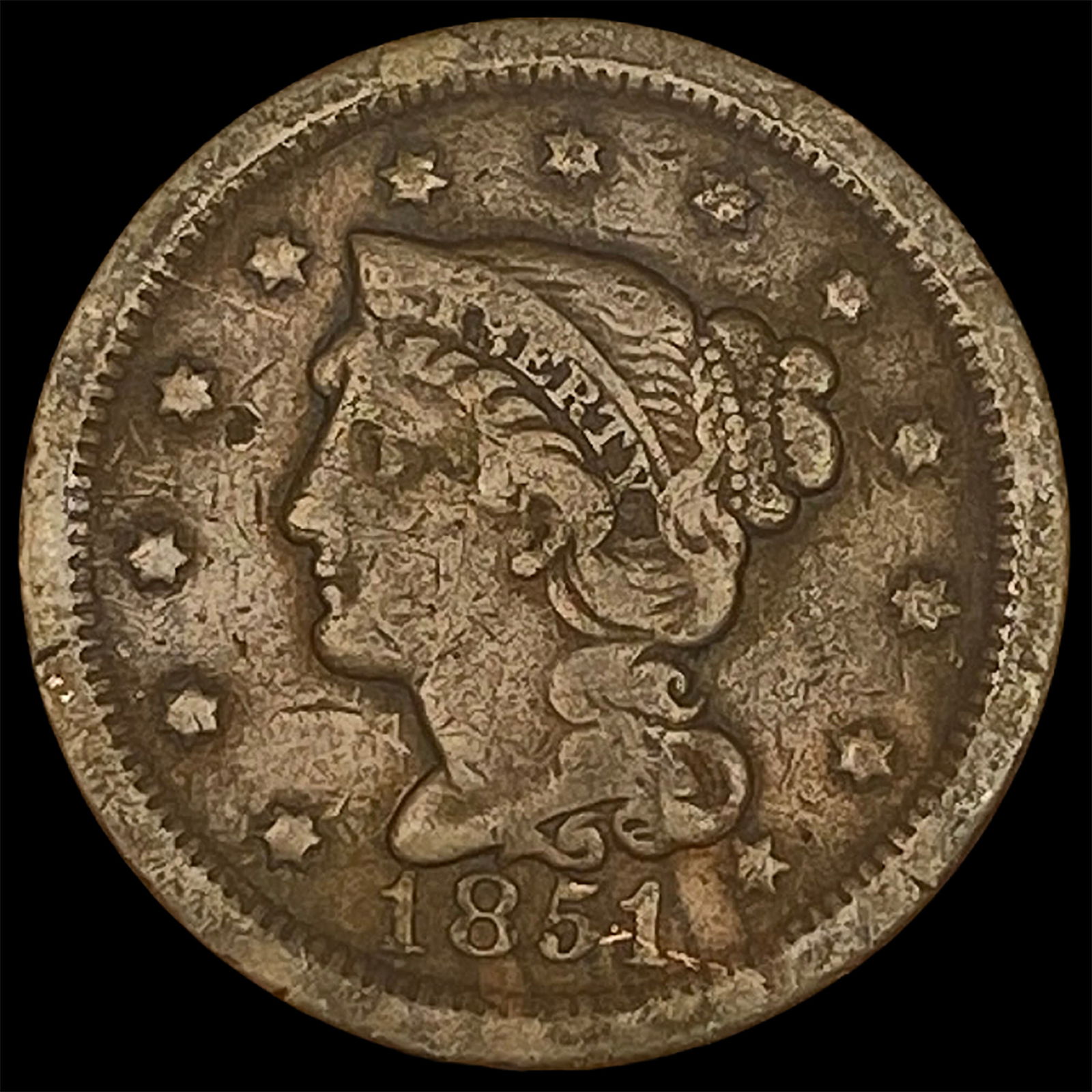 1851 Braided Hair Large Cent NICELY CIRCULATED (1 of 2)