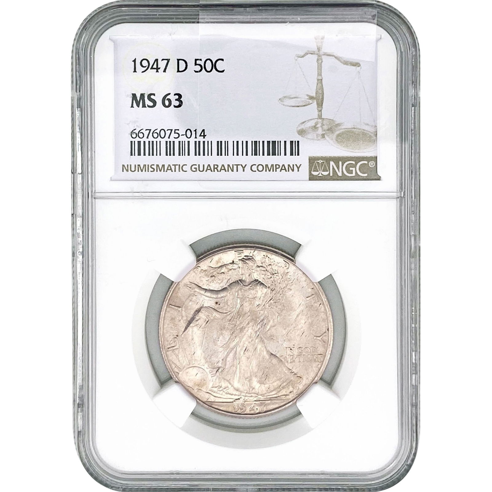 1947-D Walking Liberty Half Dollar NGC MS63: 1947-D Walking Liberty Half Dollar NGC MS63