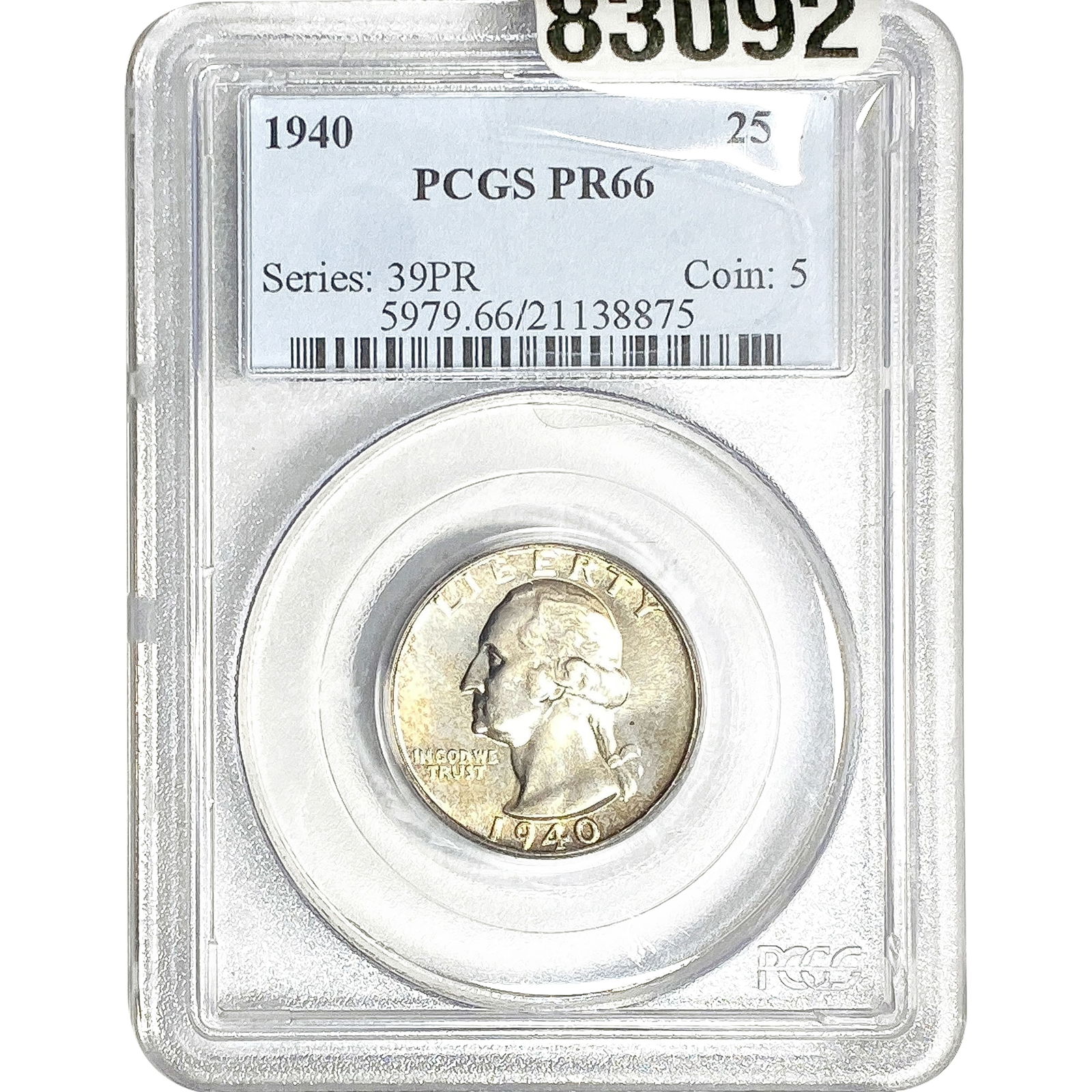 1940 Washington Silver Quarter PCGS PR66 (1 of 2)