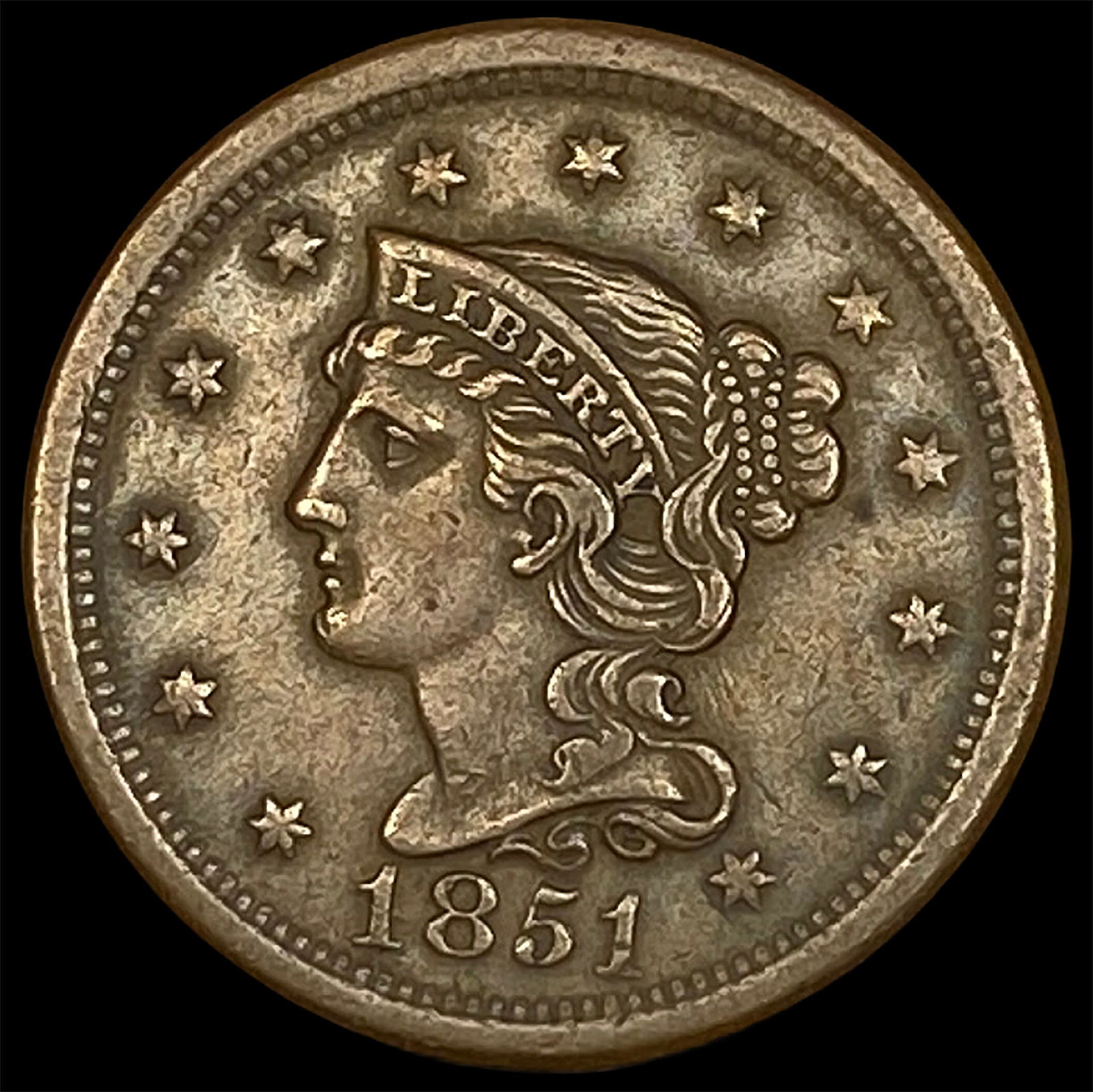 1851 Braided Hair Large Cent CLOSELY UNCIRCULATED (1 of 2)