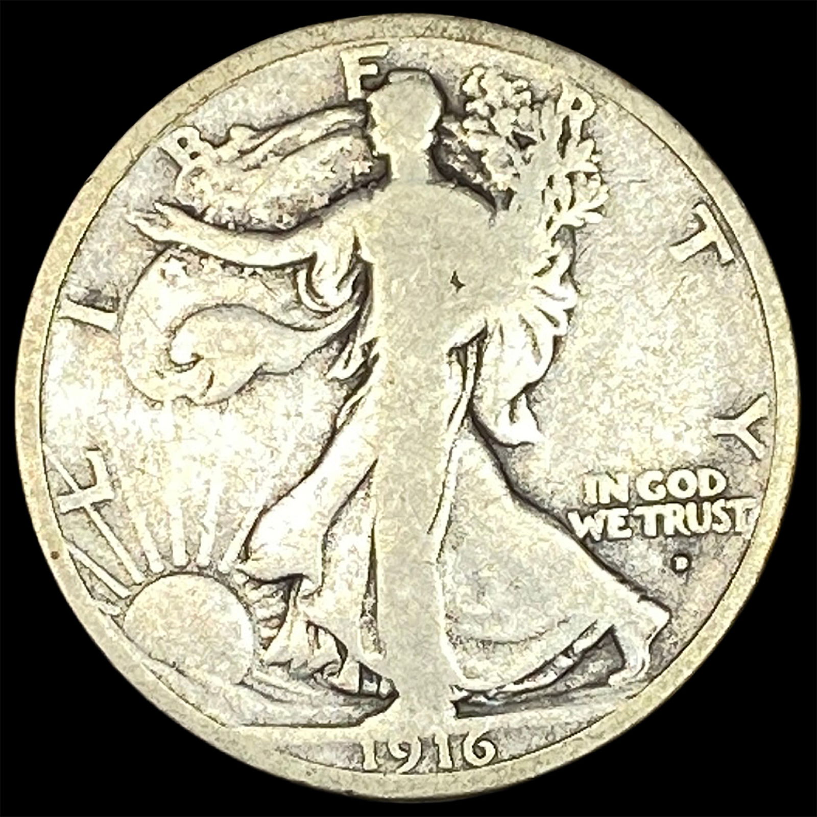 1916-D Silver Walking Liberty Half Dollar NICELY CIRCULATED (1 of 2)