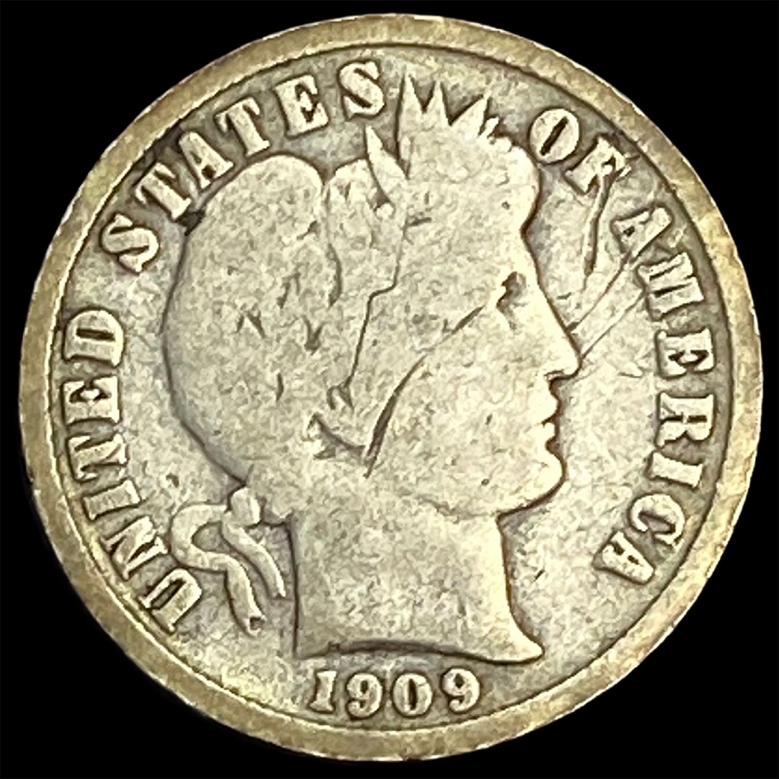 1909-S Silver Barber Dime NICELY CIRCULATED (1 of 2)