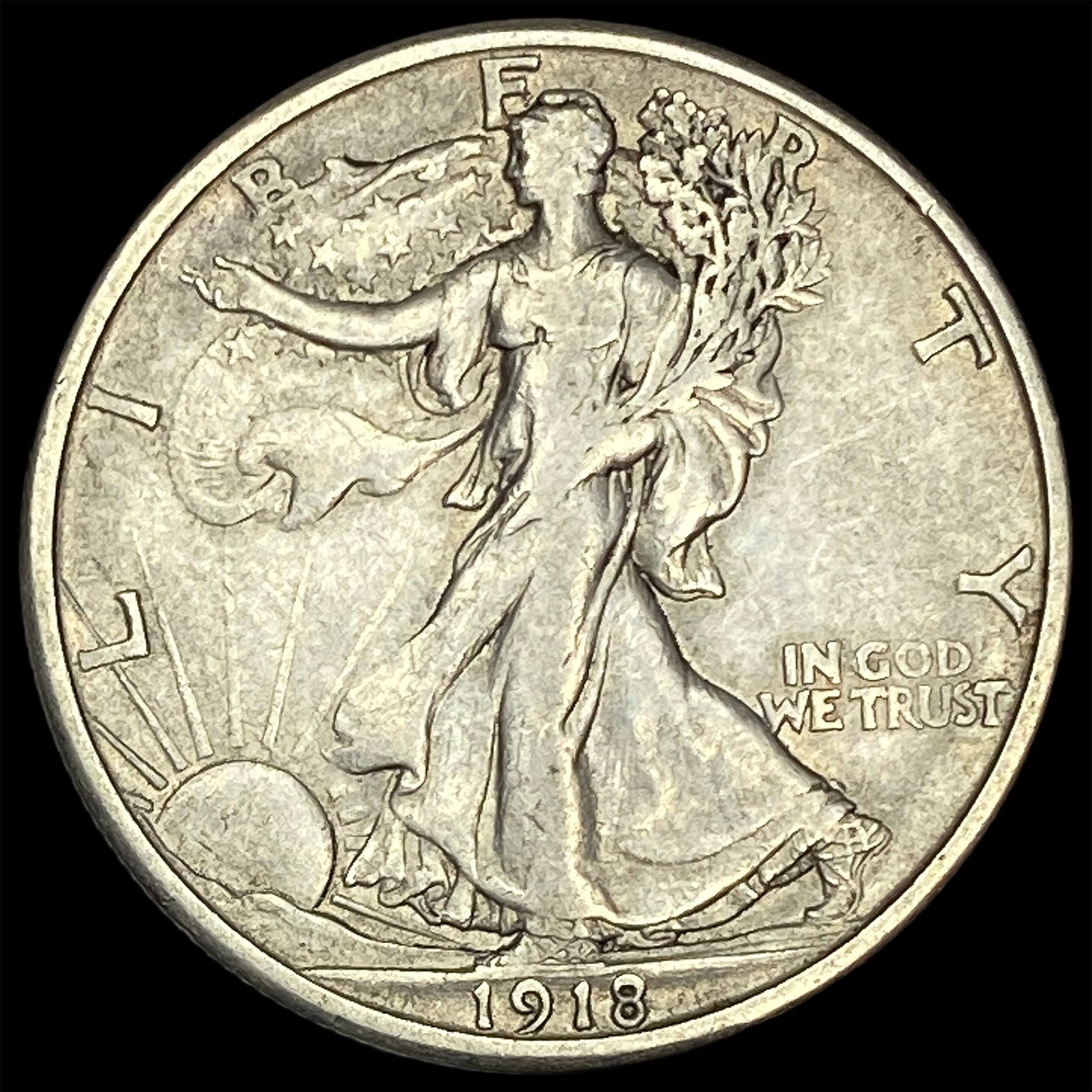 1918-S Silver Walking Liberty Half Dollar NEARLY UNCIRCULATED: 1918-S Silver Walking Liberty Half Dollar NEARLY UNCIRCULATED