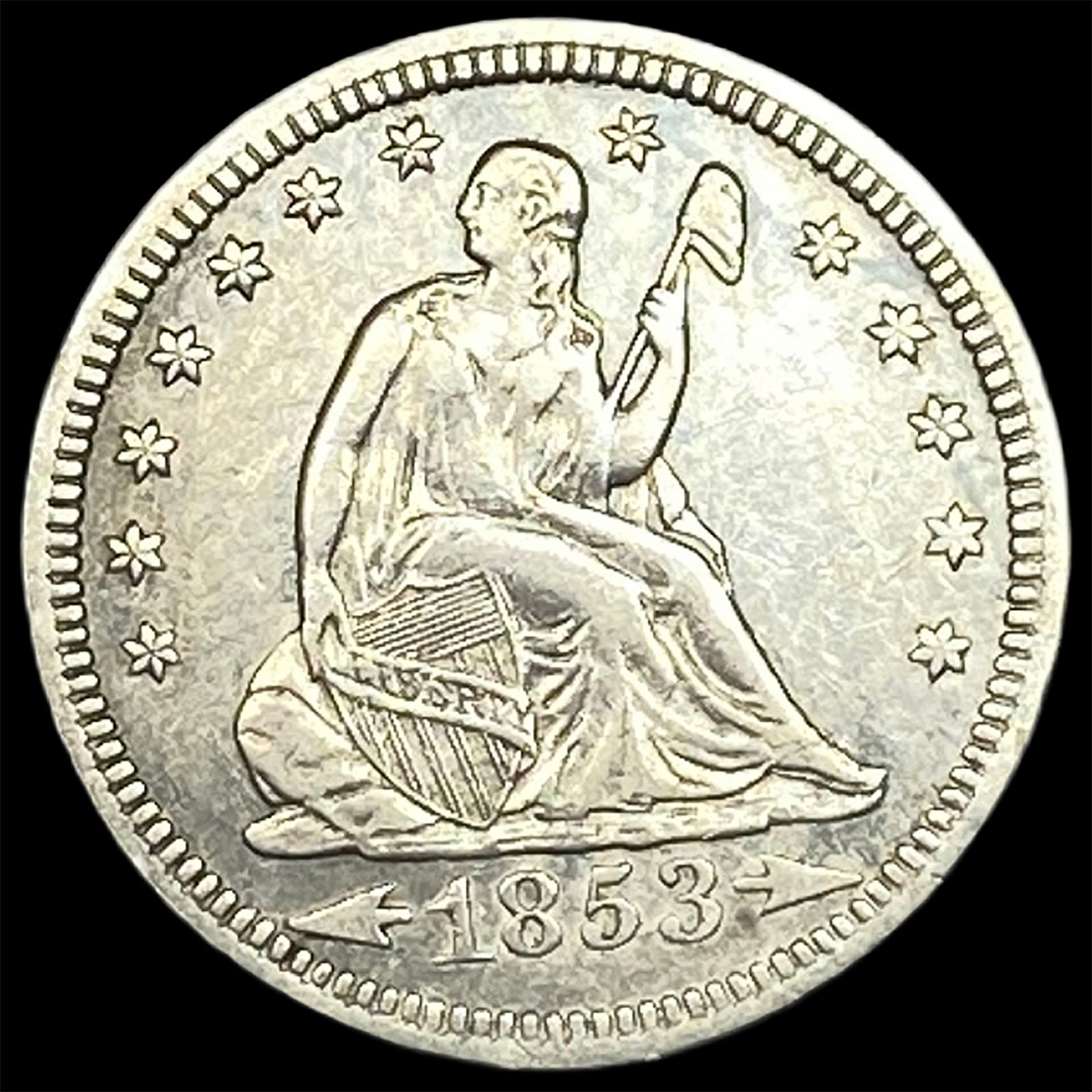 1853 Arrows Seated Liberty Silver Quarter NEARLY UNCIRCULATED: 1853 Arrows Seated Liberty Silver Quarter NEARLY UNCIRCULATED