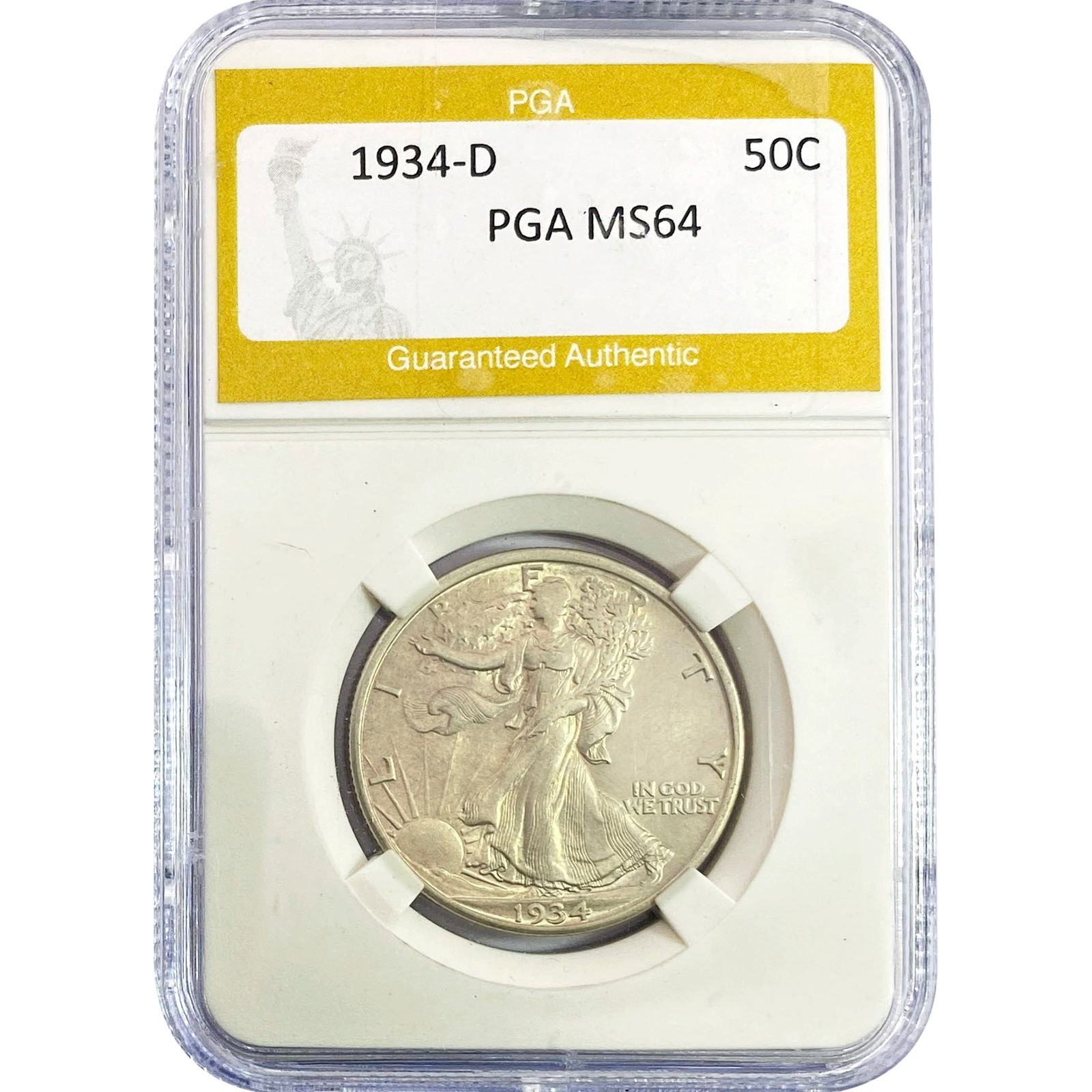 1934-D Walking Liberty Half Dollar PGA MS64: 1934-D Walking Liberty Half Dollar PGA MS64