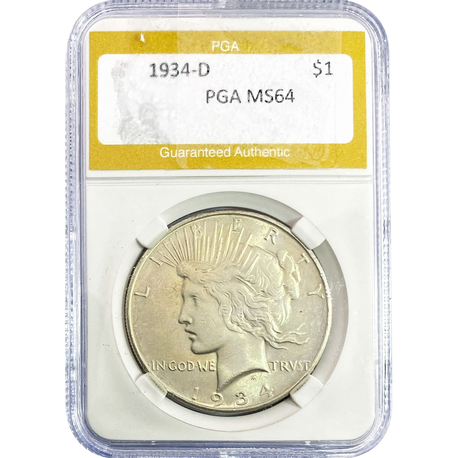 1934-D Silver Peace Dollar PGA MS64: 1934-D Silver Peace Dollar PGA MS64