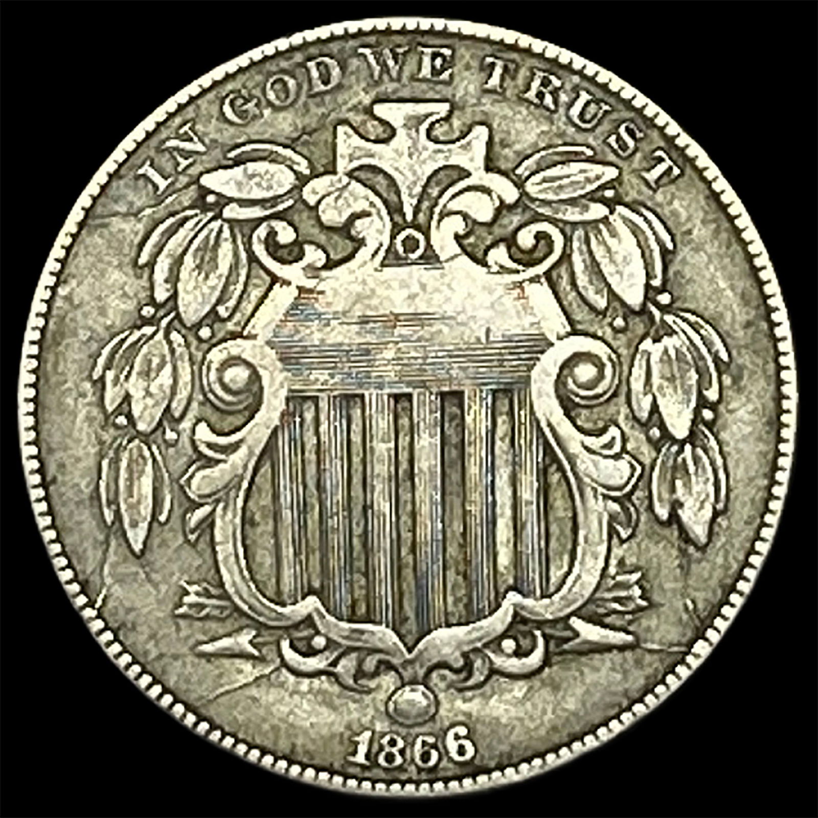 1866 Shield Nickel NEARLY UNCIRCULATED (1 of 2)