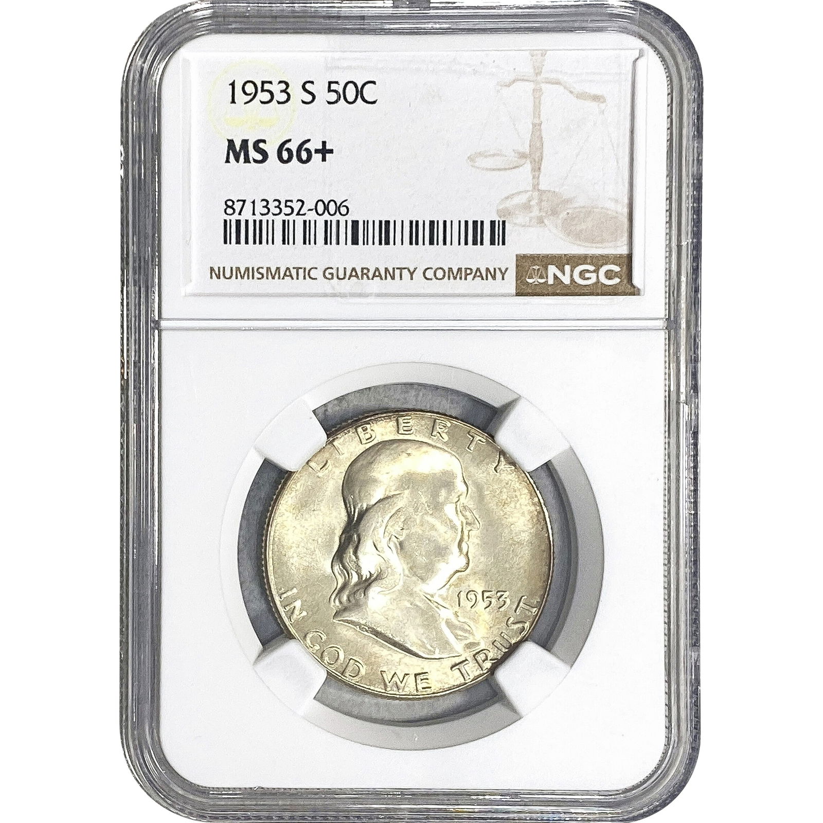 1953-S Franklin Half Dollar NGC MS66+: 1953-S Franklin Half Dollar NGC MS66+