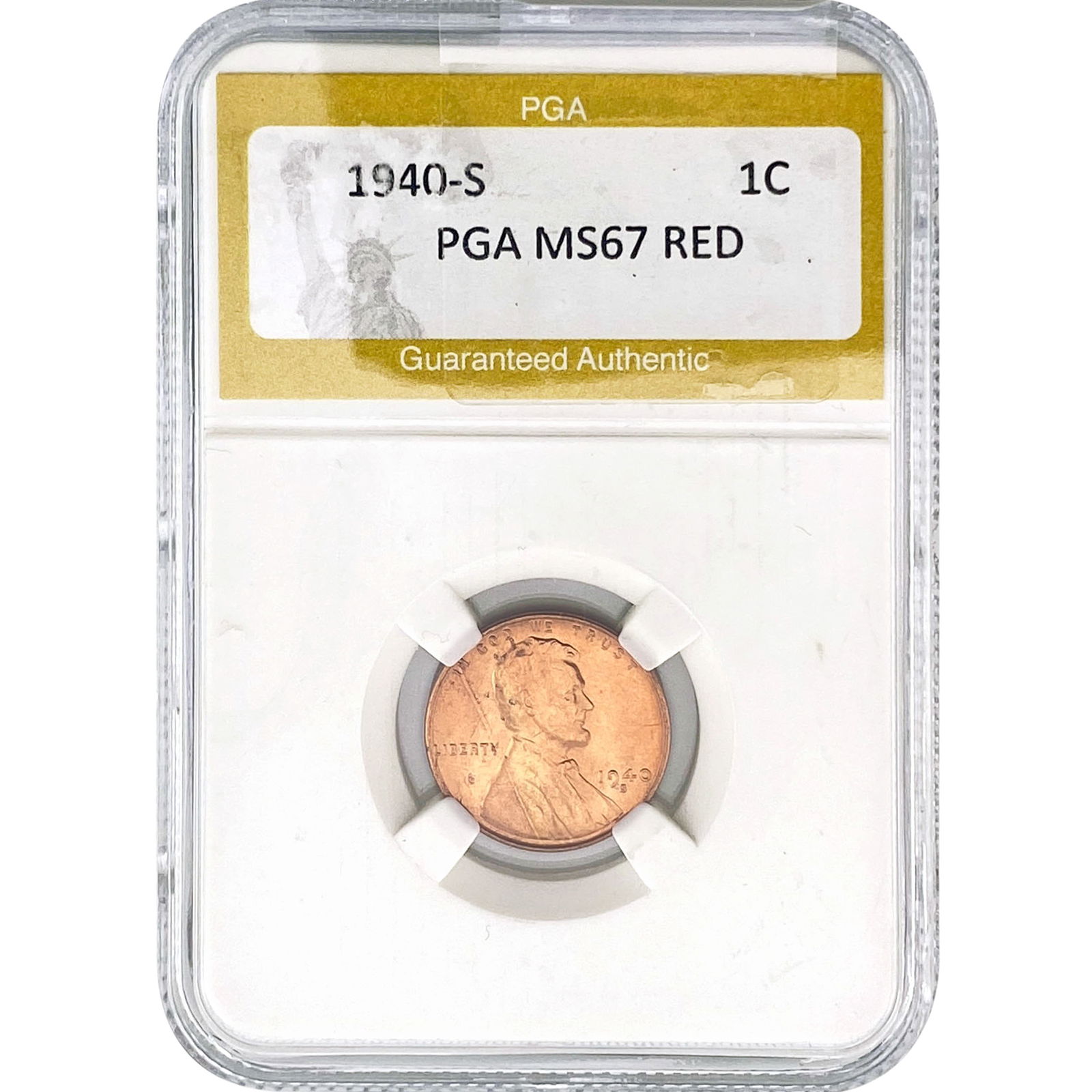 1940-S Wheat Cent PGA MS67 RED: 1940-S Wheat Cent PGA MS67 RED