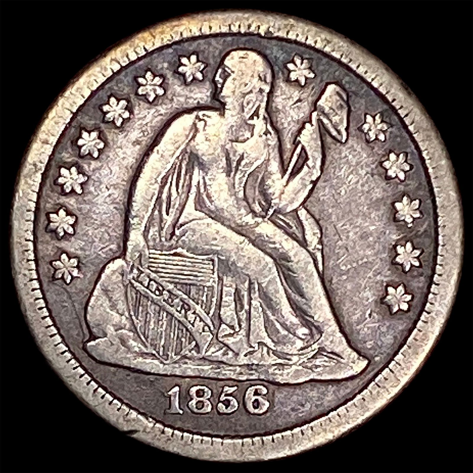 1856-O Silver Seated Liberty Dime ABOUT UNCIRCULATED (1 of 2)