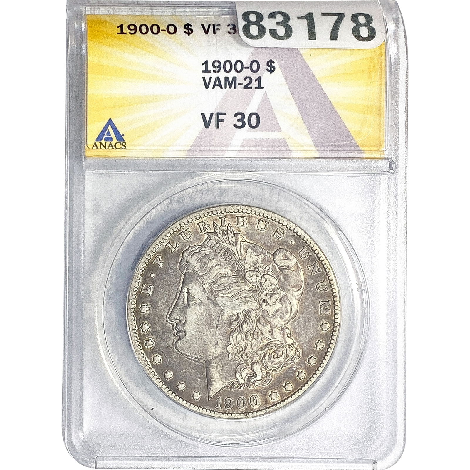1900-O Morgan Silver Dollar ANACS VF30 VAM-21: 1900-O Morgan Silver Dollar ANACS VF30 VAM-21