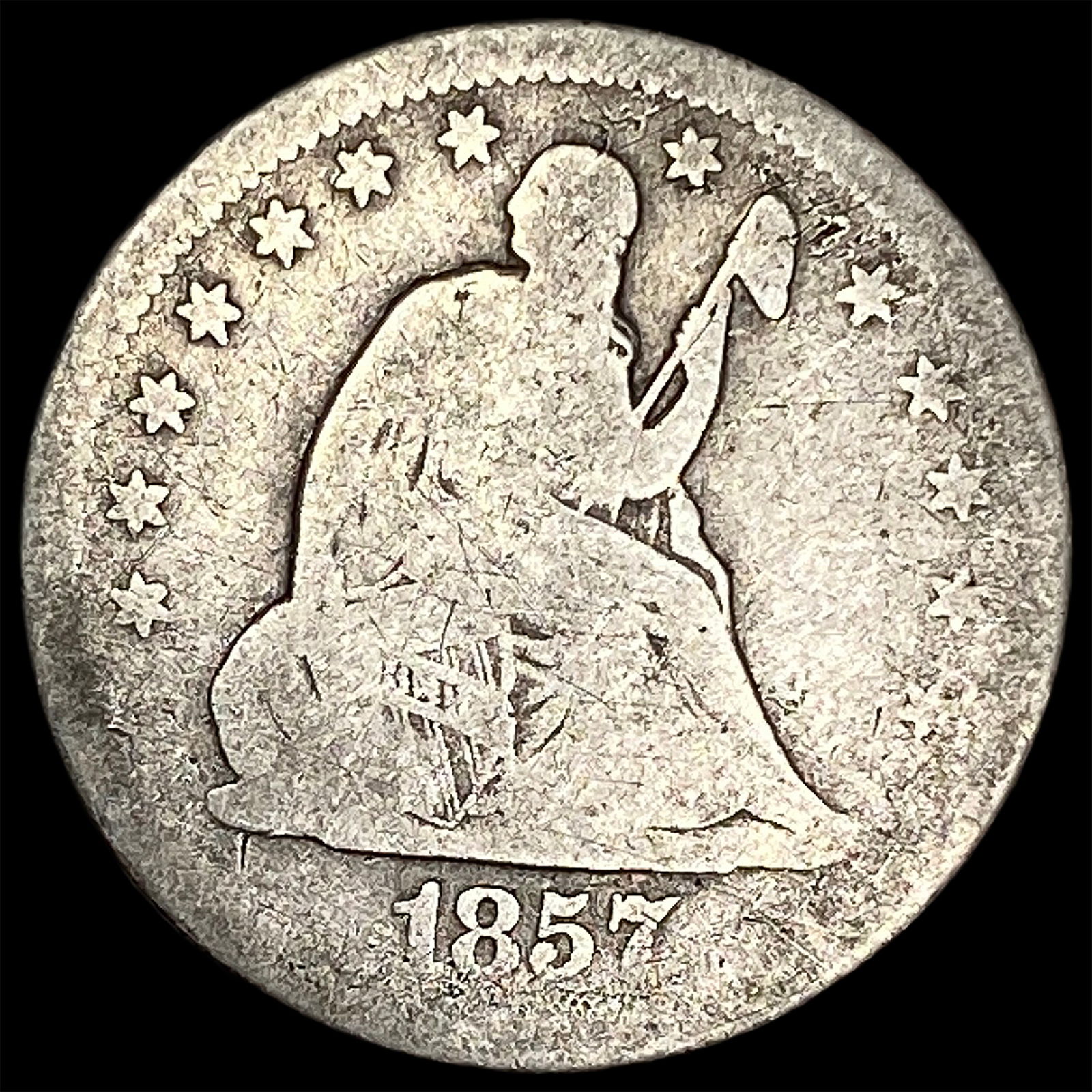 1857-O Silver Seated Liberty Quarter NICELY CIRCULATED (1 of 2)