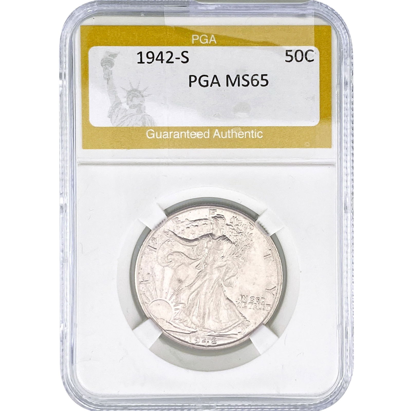 1942-S Walking Liberty Half Dollar PGA MS65: 1942-S Walking Liberty Half Dollar PGA MS65