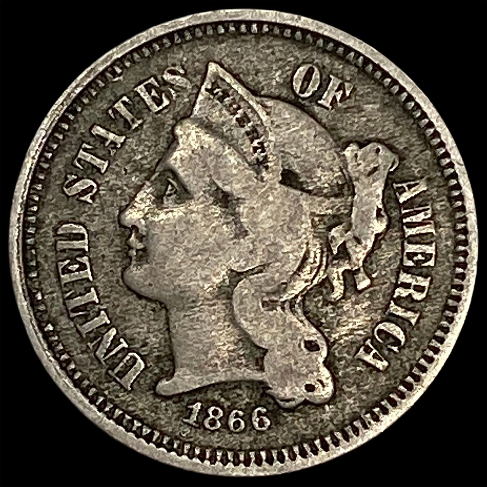 1866 Nickel Three-Cent Piece NICELY CIRCULATED (1 of 2)